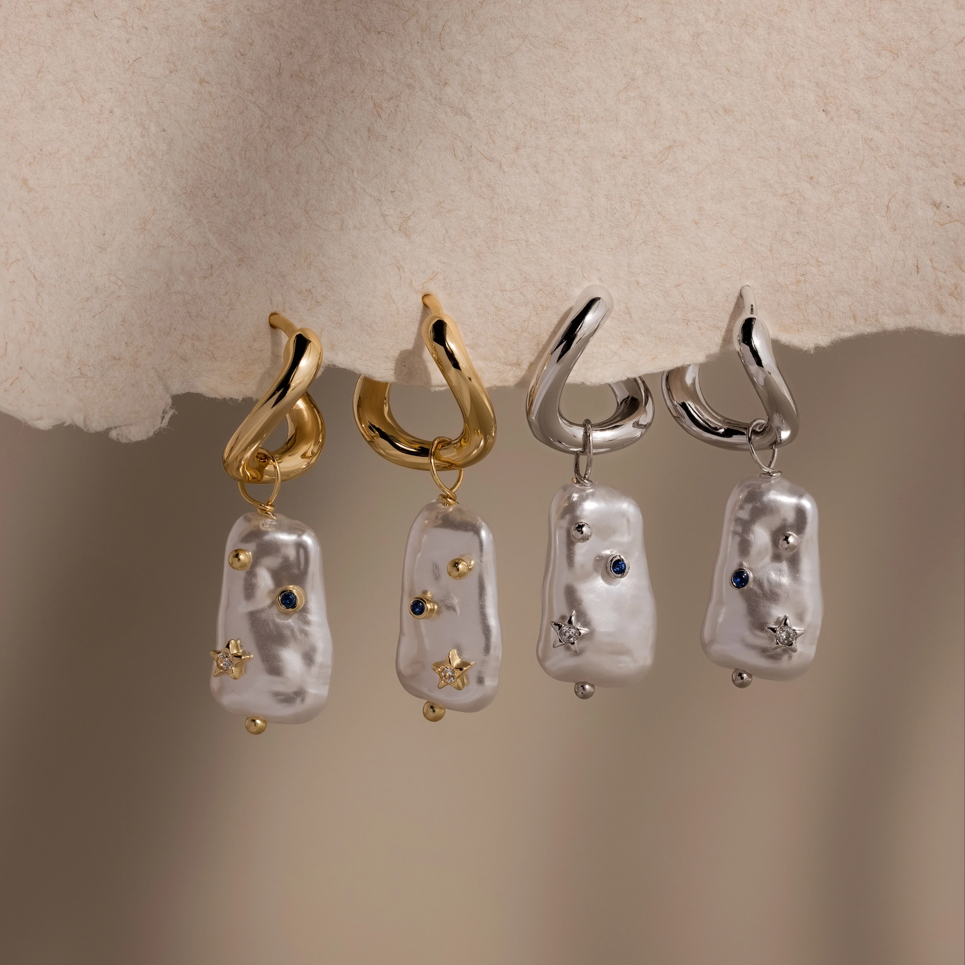 Starry Baroque Pearl Charm Hoops - Image 6
