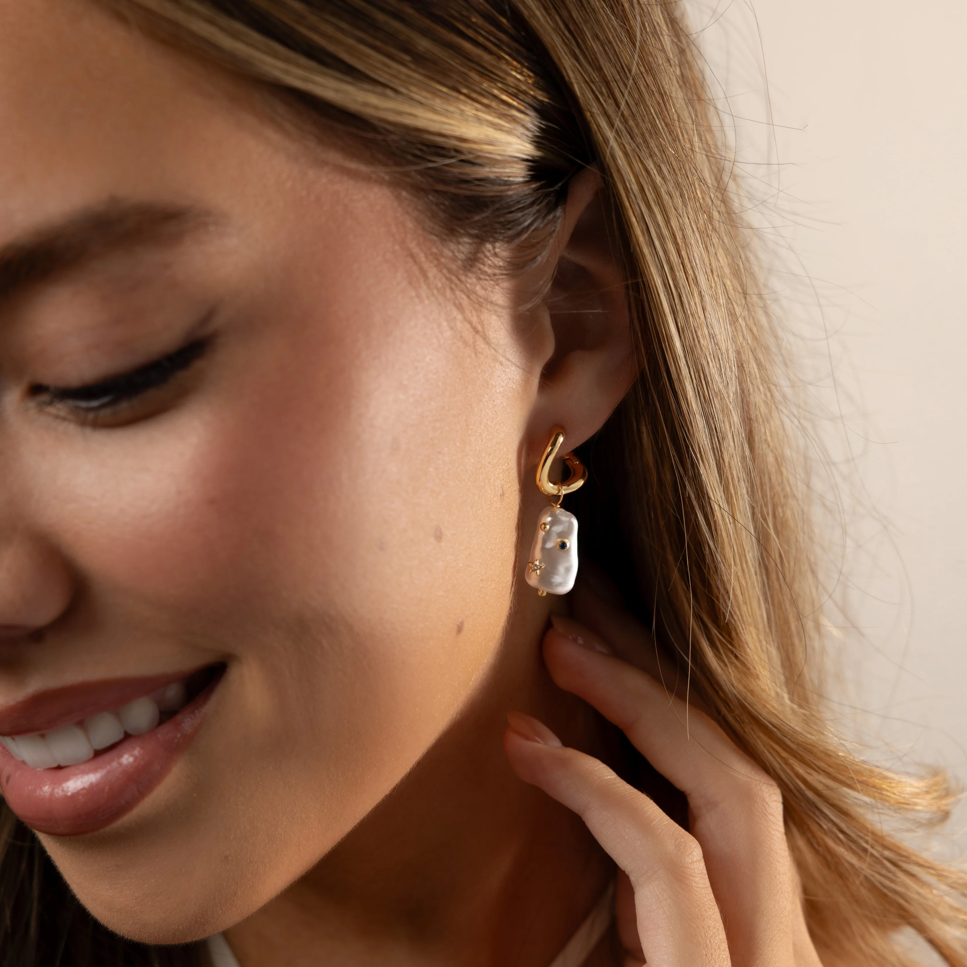 Starry Baroque Pearl Charm Hoops - Image 7