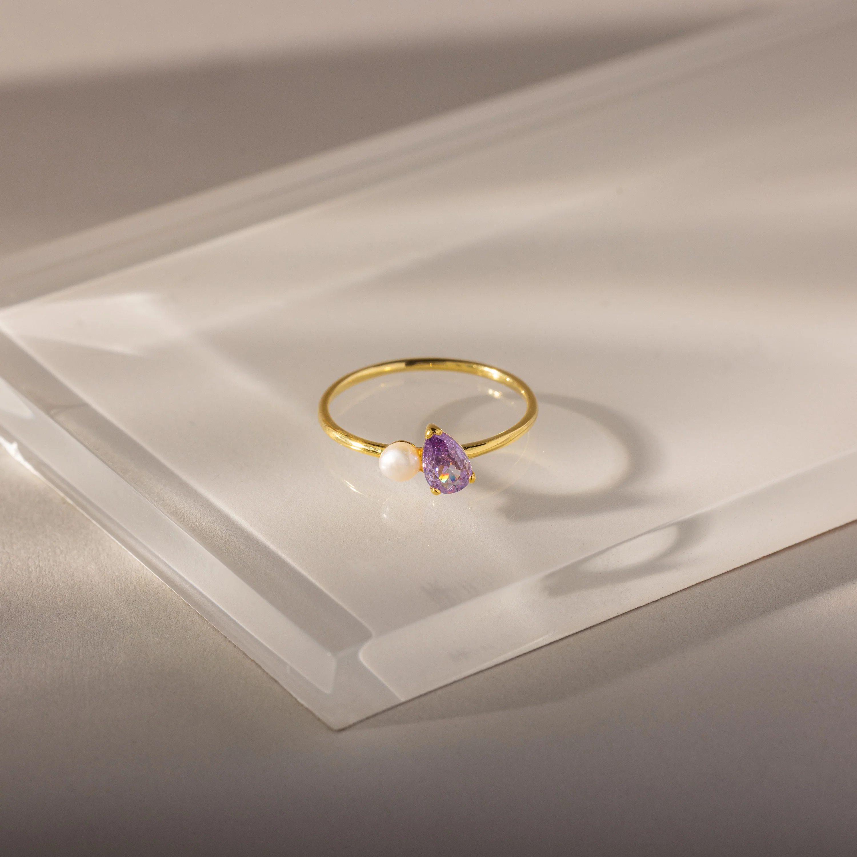 Teardrop Alexandrite & Pearl Ring