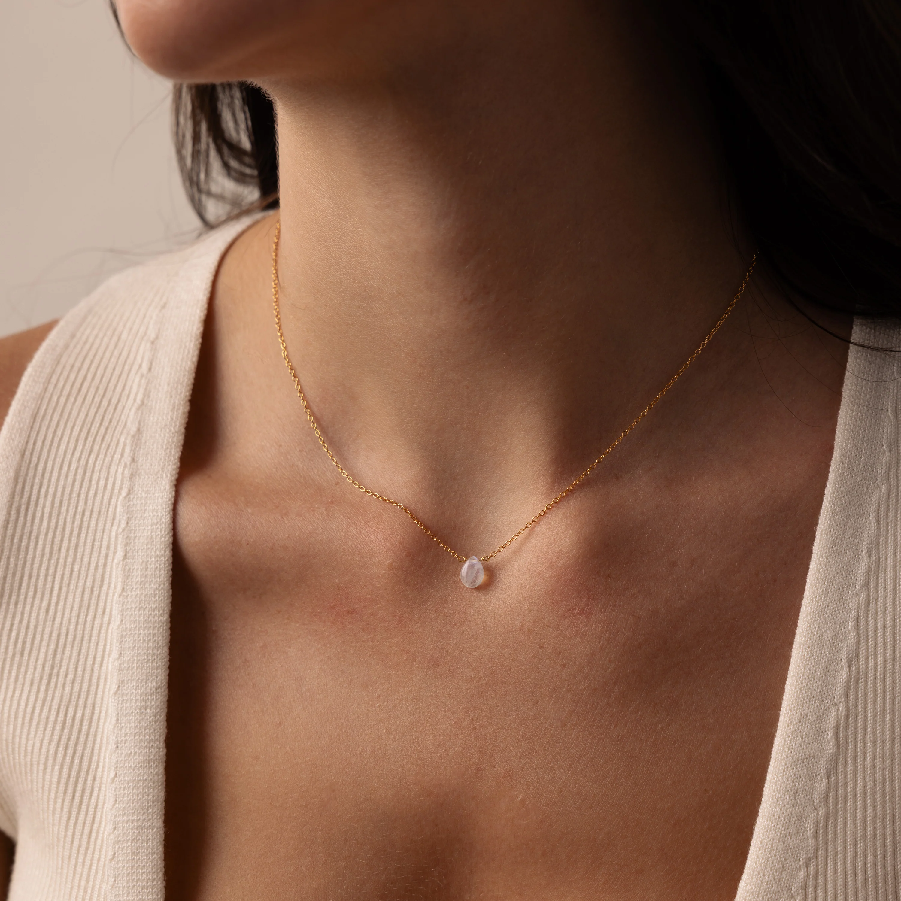 Teardrop Moonstone Necklace in 18K Gold - Image 2