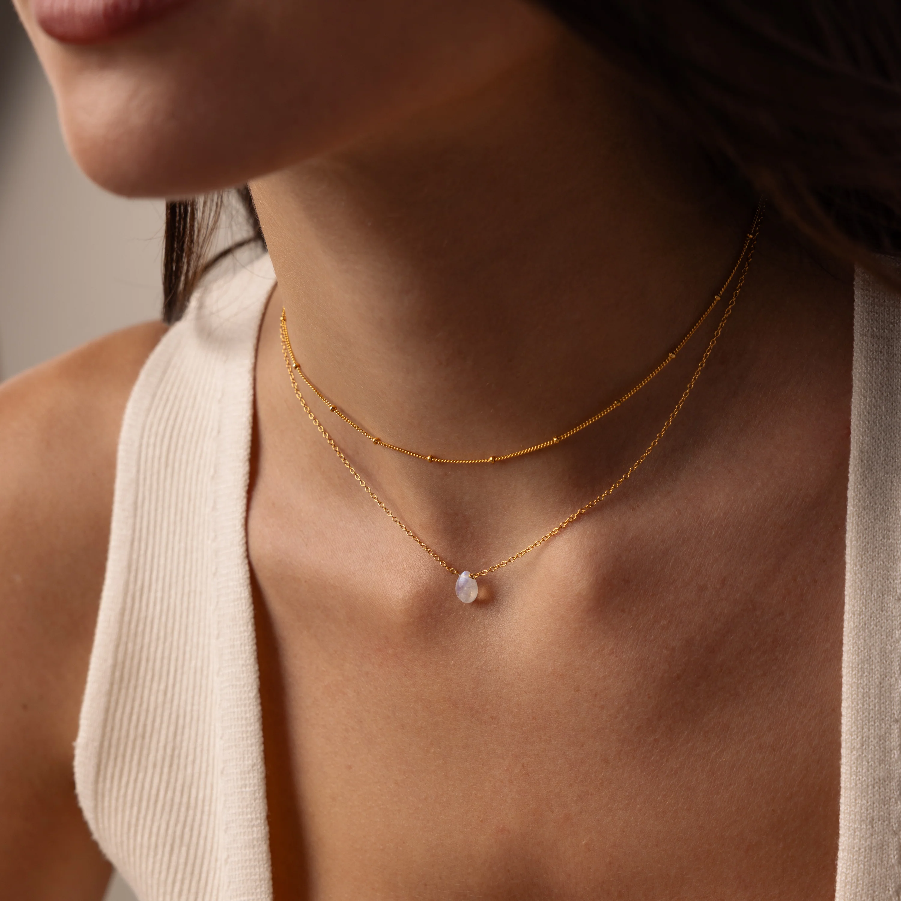 Teardrop Moonstone Necklace in 18K Gold - Image 6
