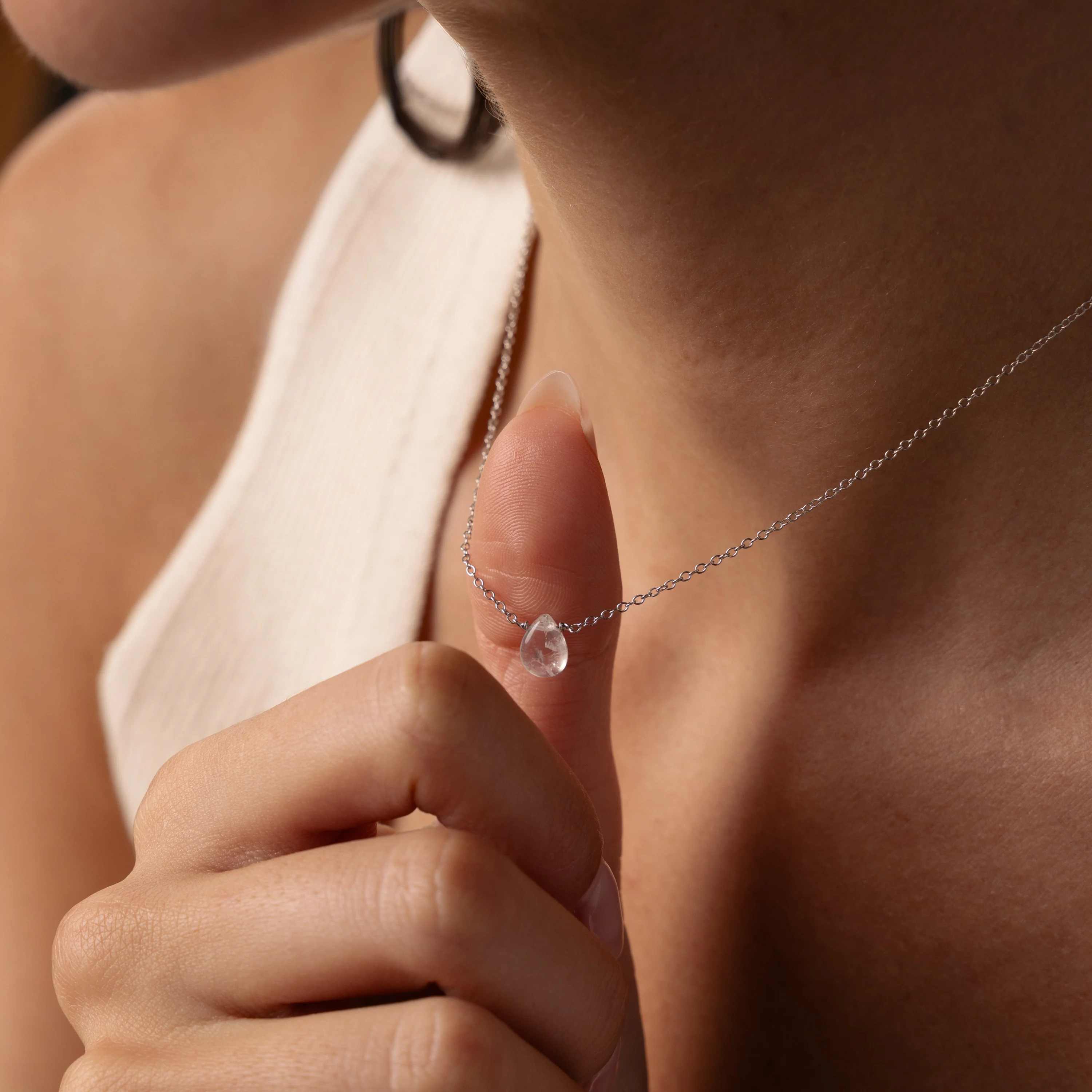 Teardrop Moonstone Necklace in Silver - Image 2