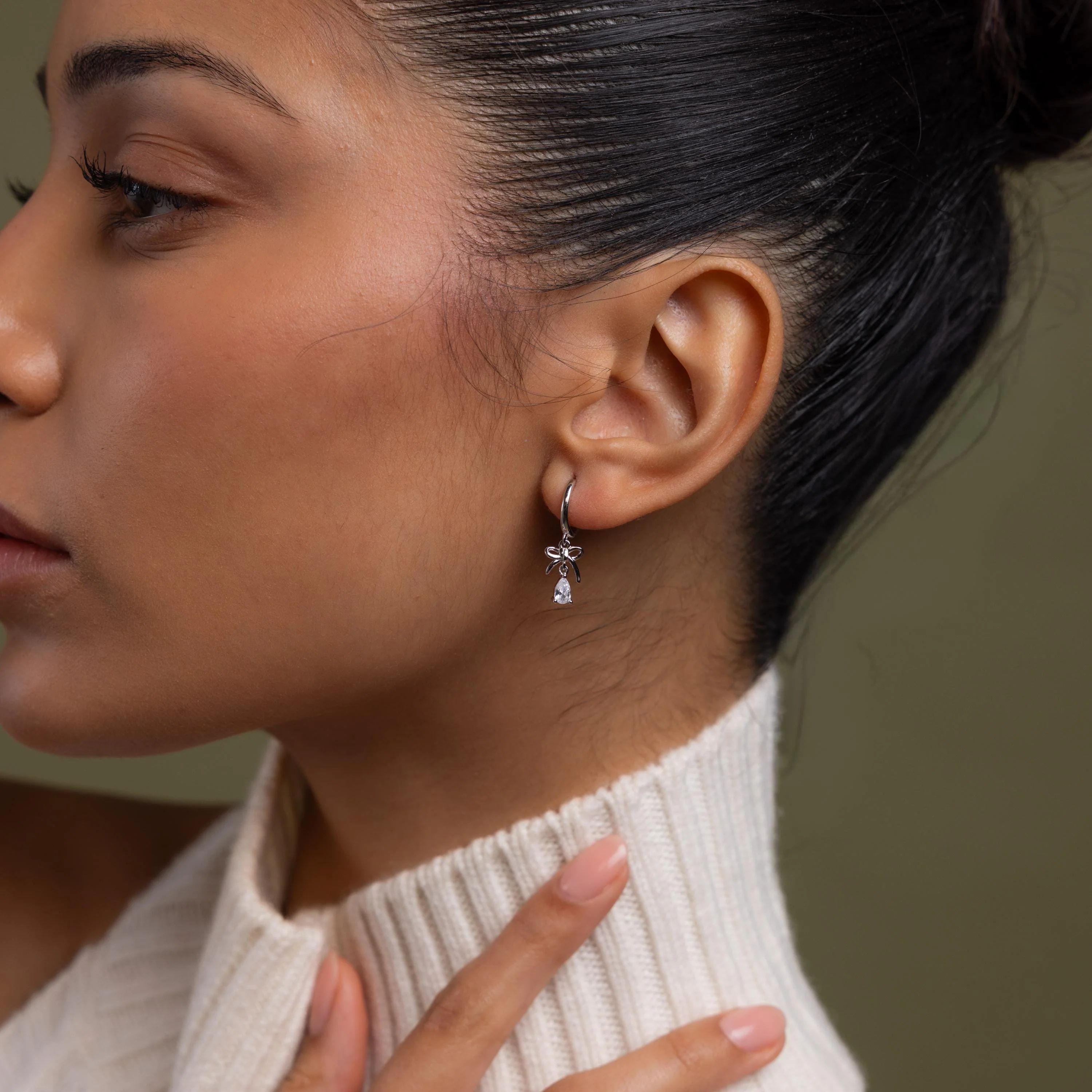Teardrop Ribbon Charm Hoops in Silver - Image 6