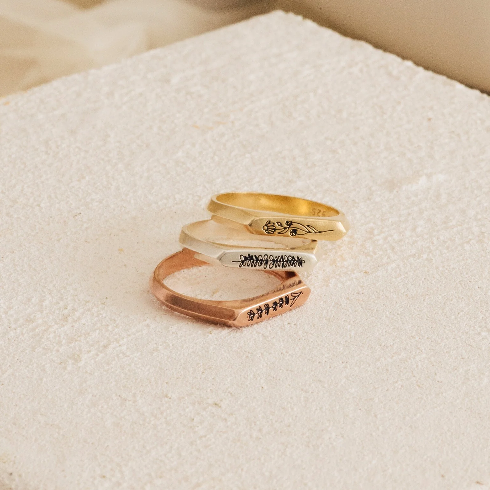 Thin Birth Flower Signet Ring - Image 3