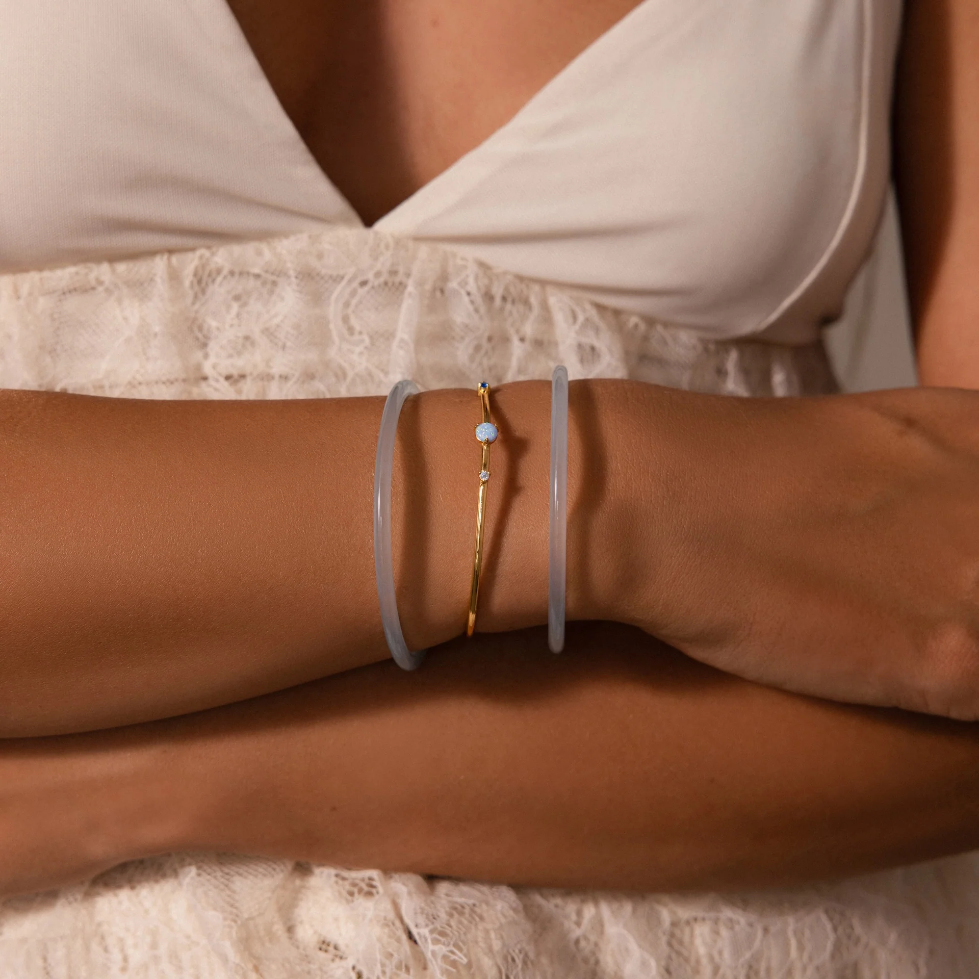 Thin Blue Jade Bangle Set - Image 4