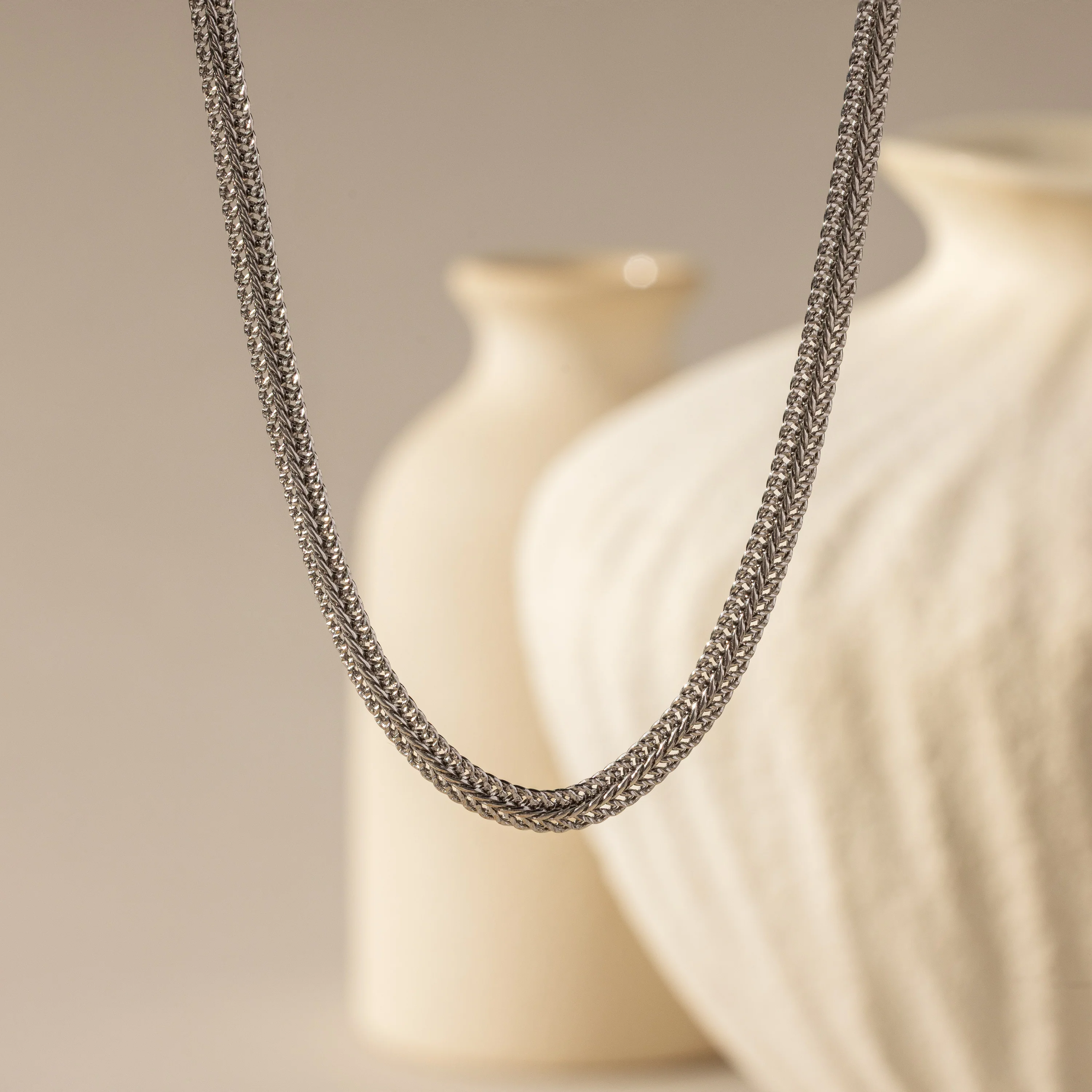 Thin Mesh Chain Necklace in Silver - Image 4