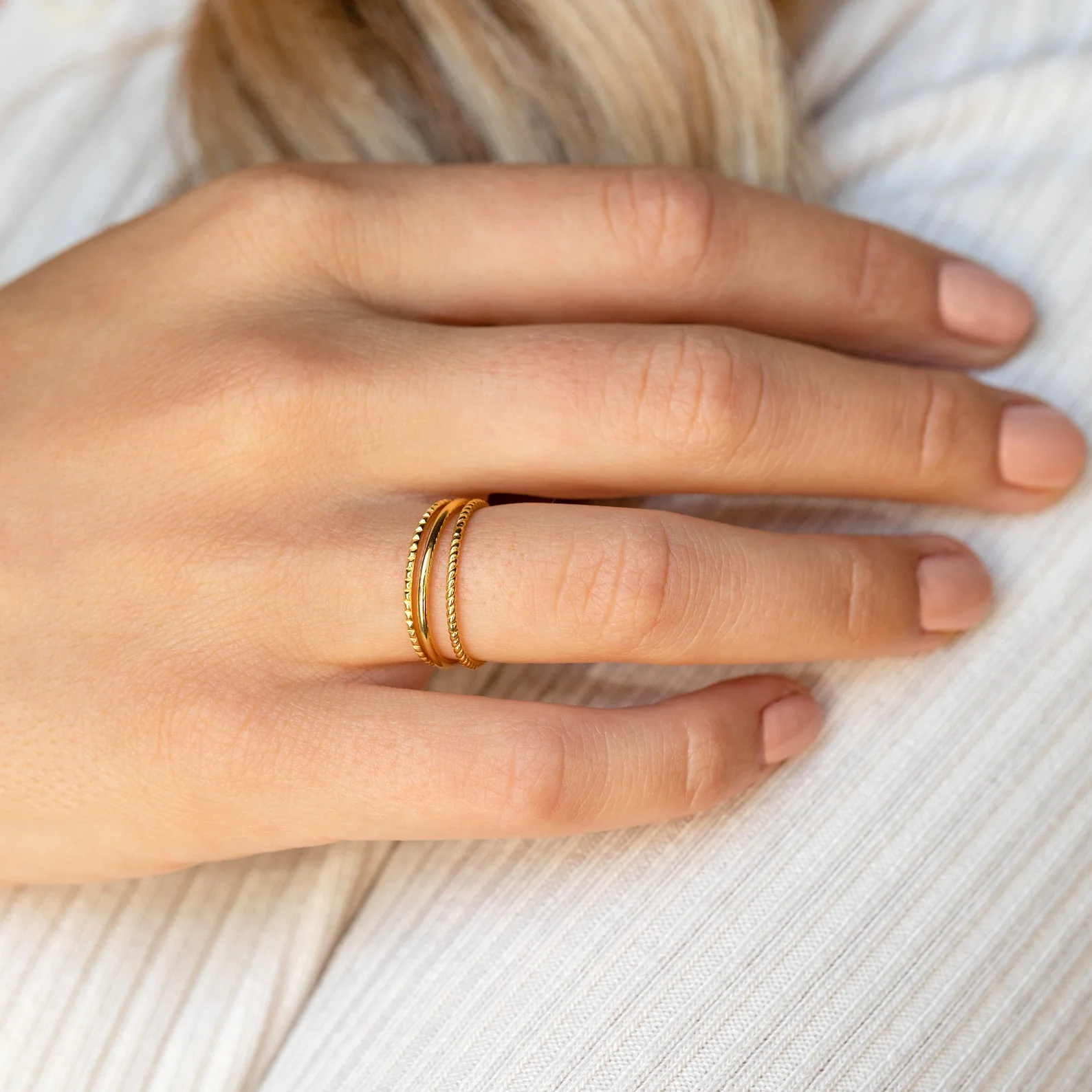 Thin Stacking Rings Set in Silver - Image 4