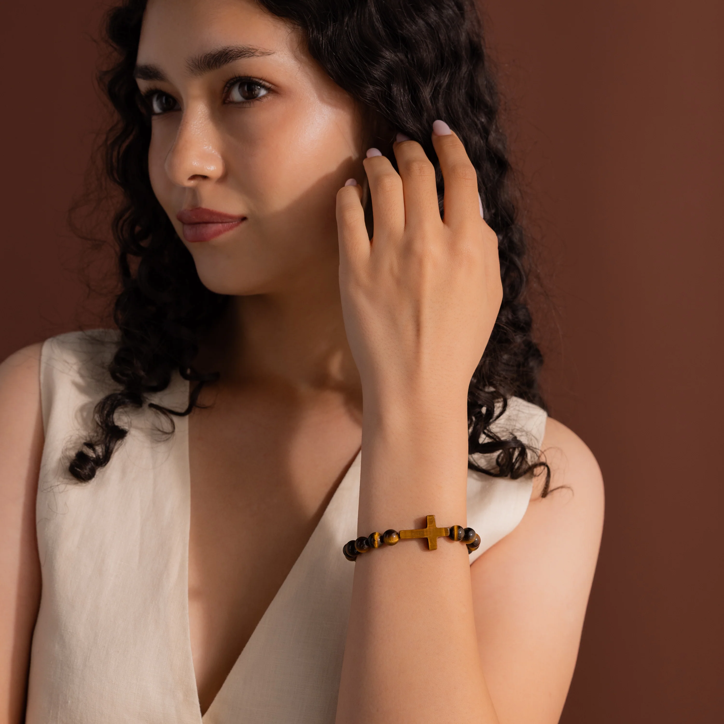 Tiger's Eye Cross Bracelet - Image 8