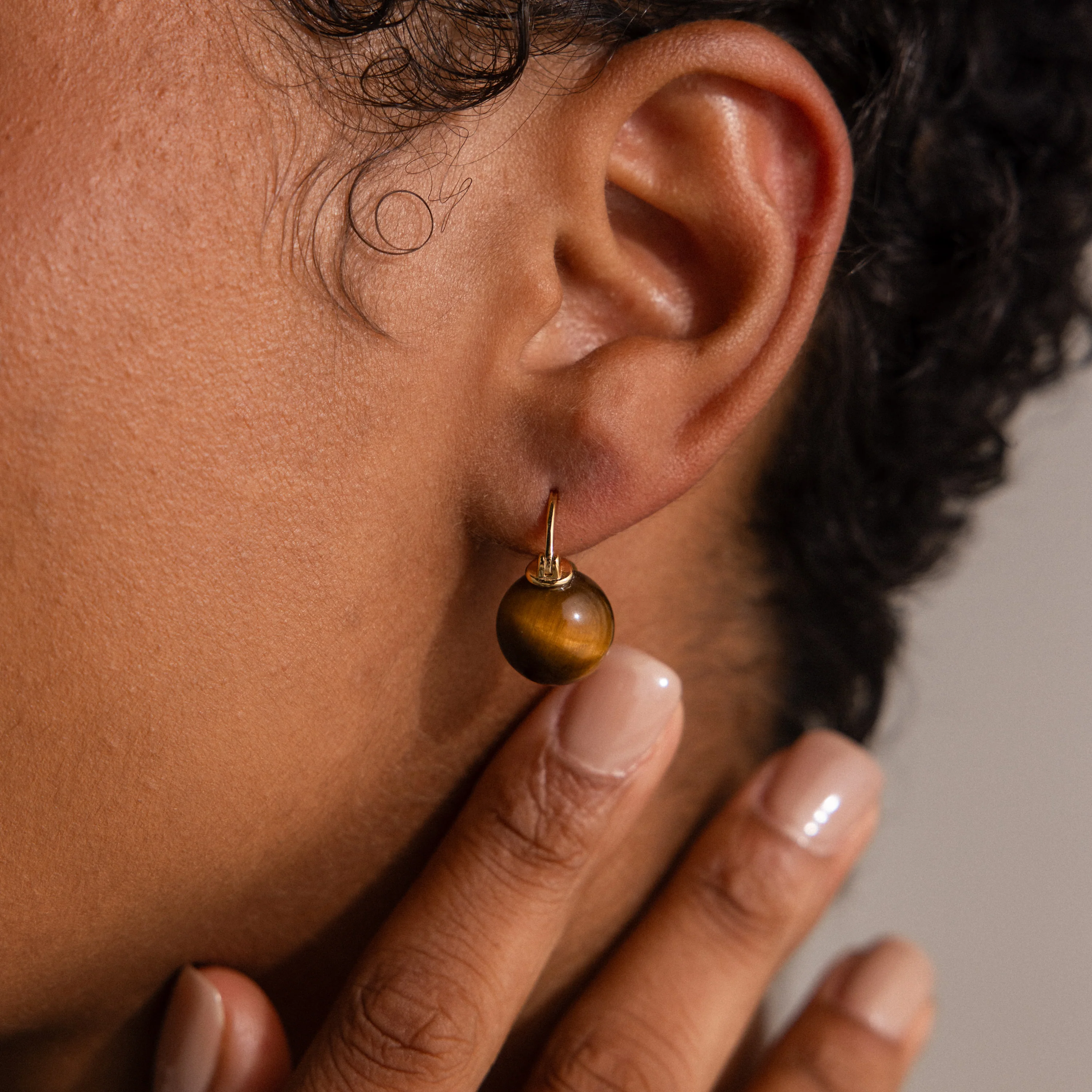 Tiger's Eye Dome Drop Earrings - Image 3