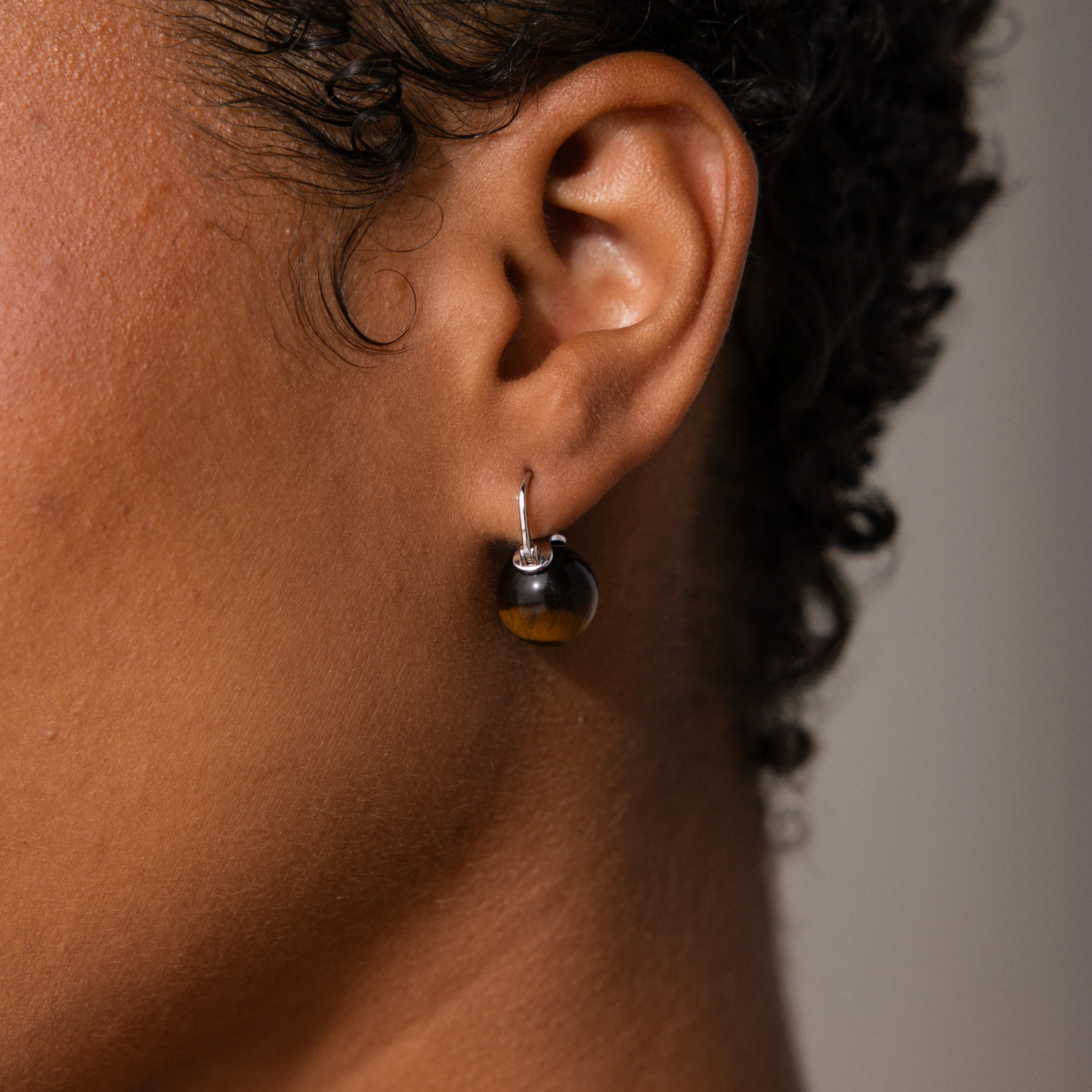 Tiger's Eye Dome Drop Earrings in Silver - Image 2