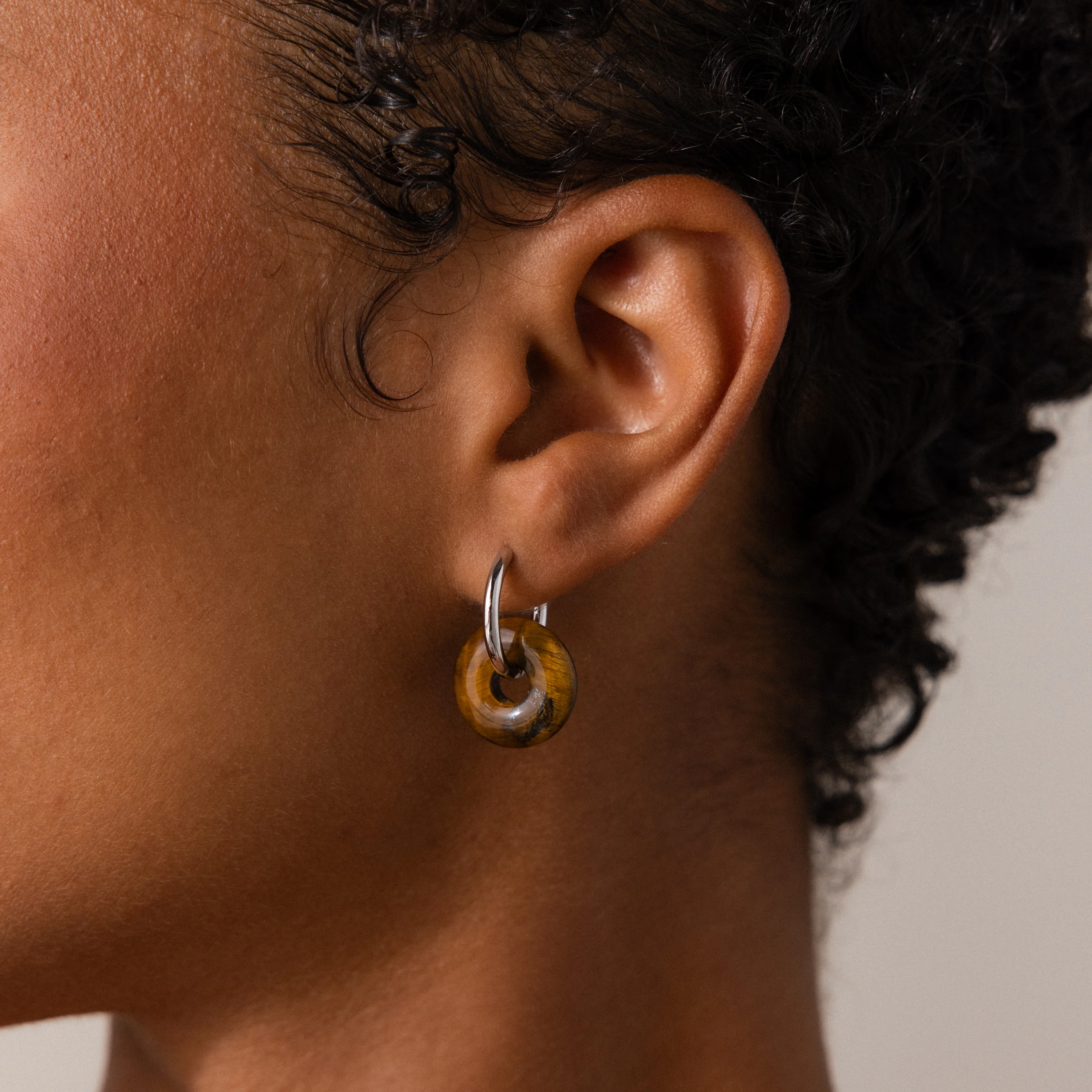 Tiger's Eye Duo Hoops in Silver - Image 2