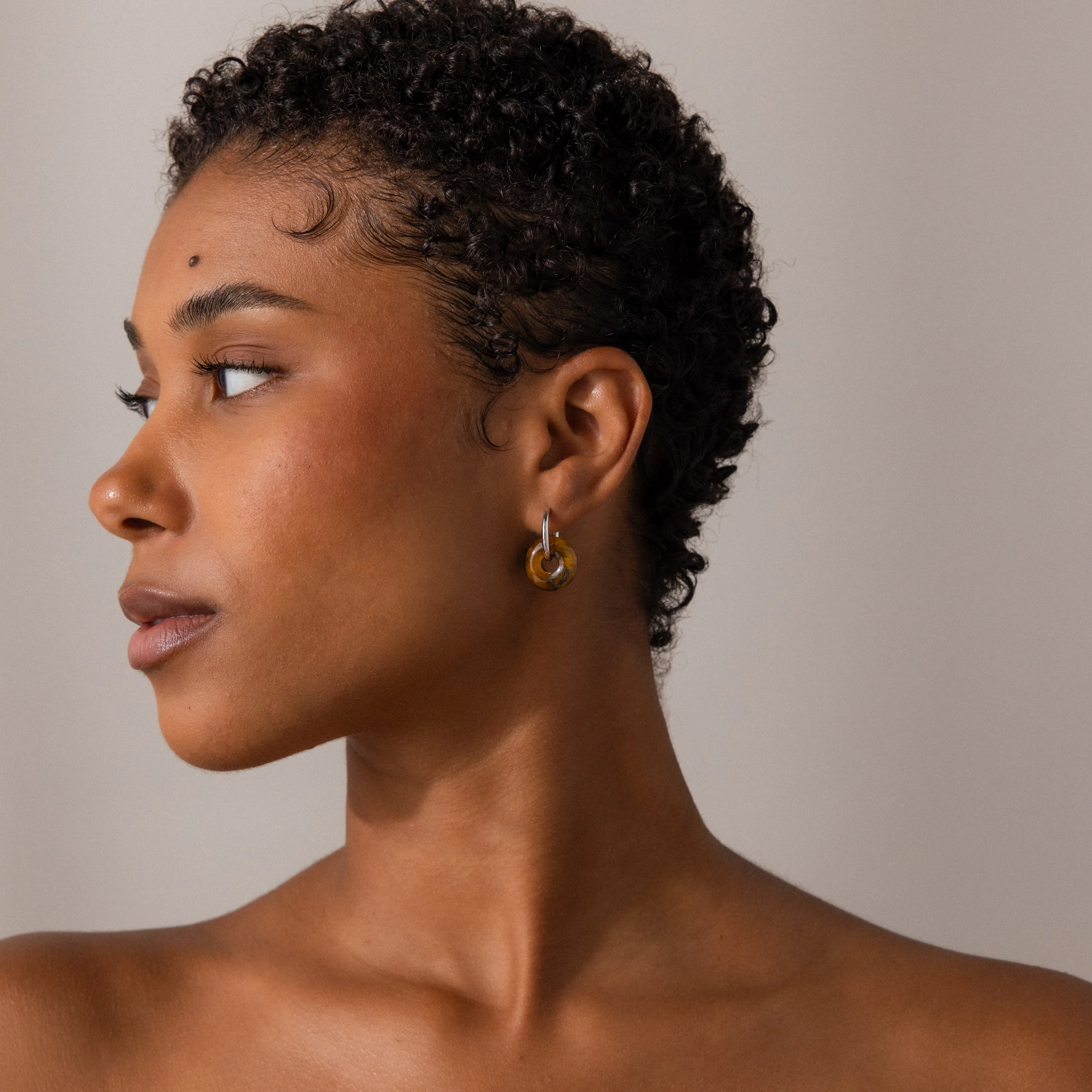 Tiger's Eye Duo Hoops in Silver - Image 4