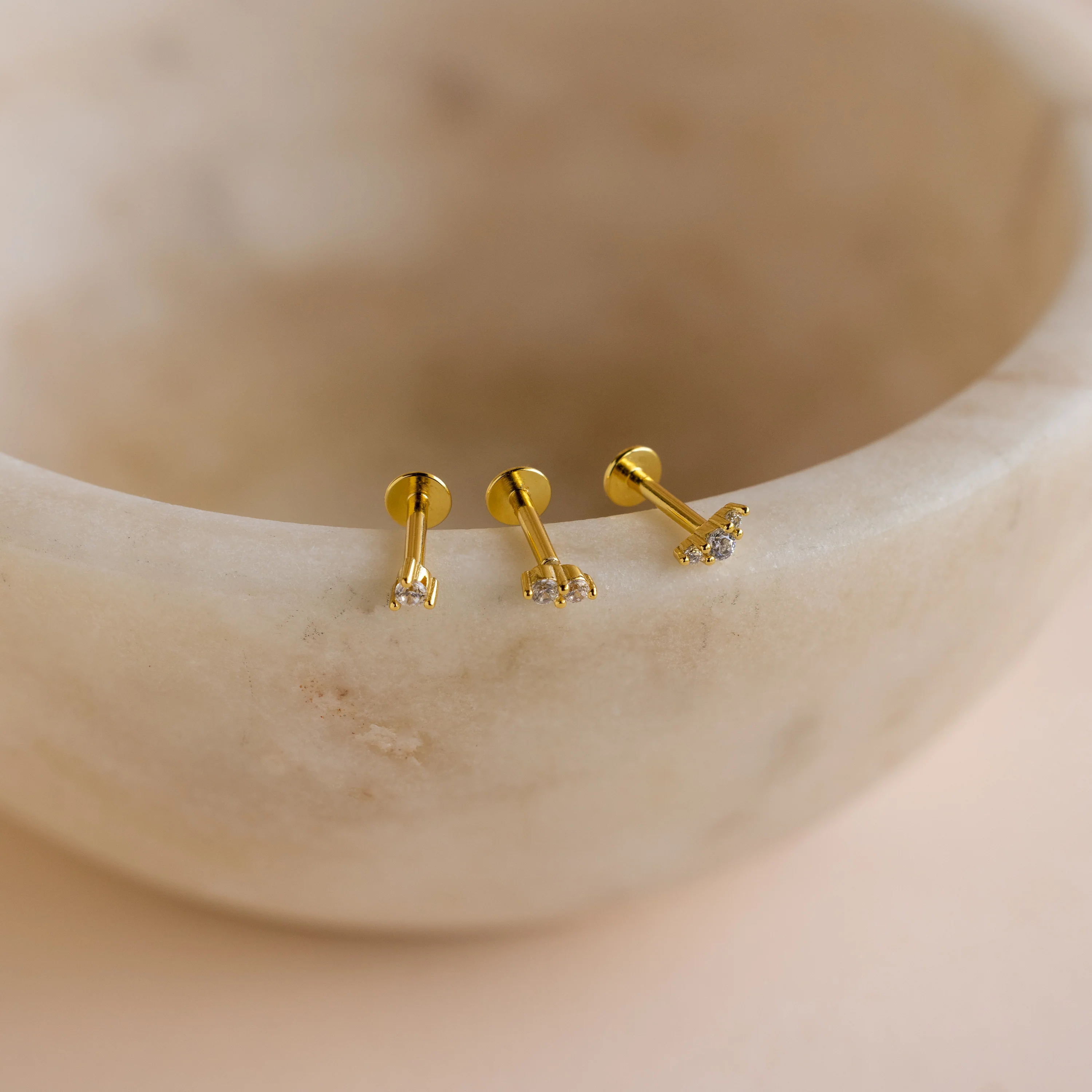 Tiny Diamond Flatback Studs Set in 18K Gold - Image 2