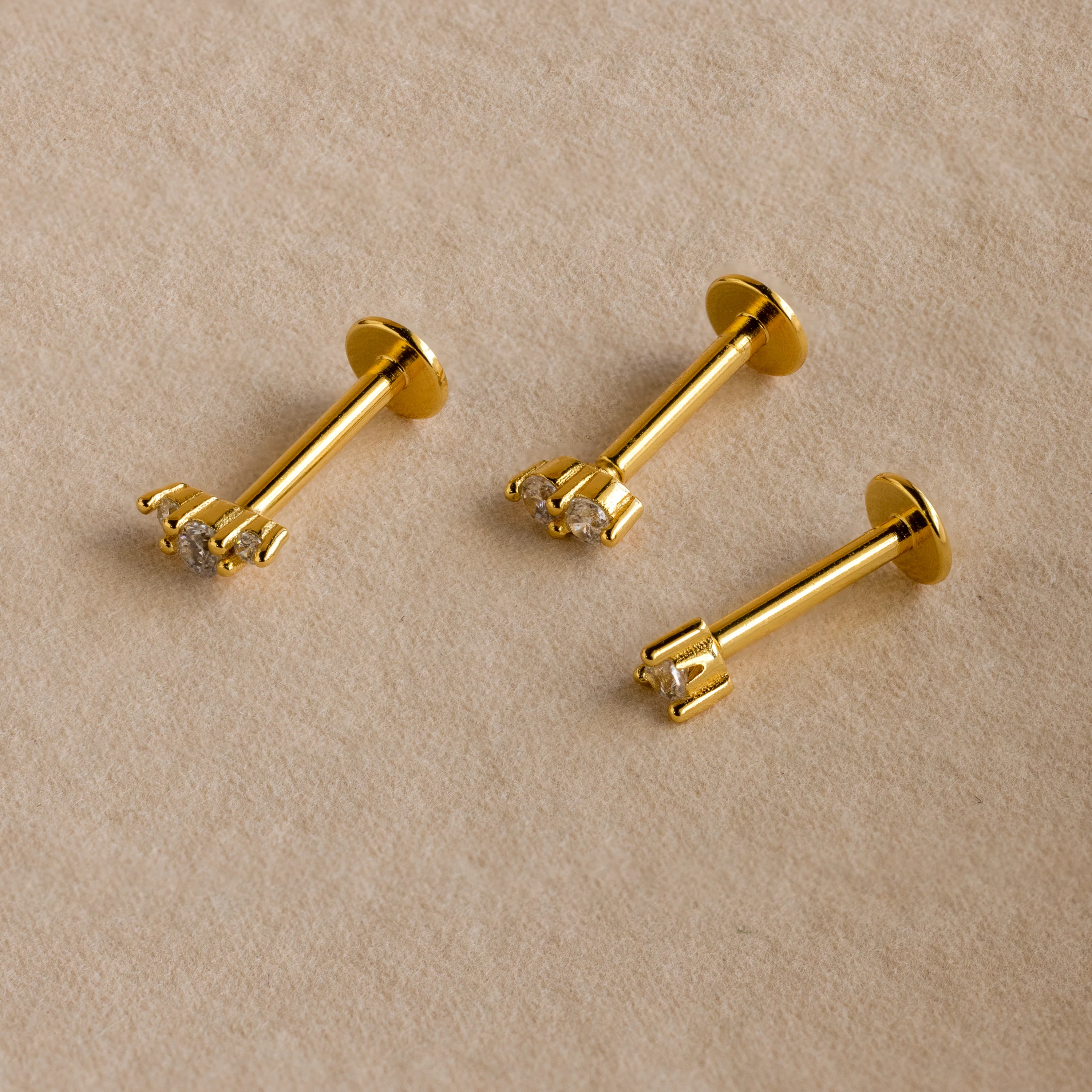 Tiny Diamond Flatback Studs Set in 18K Gold - Image 3