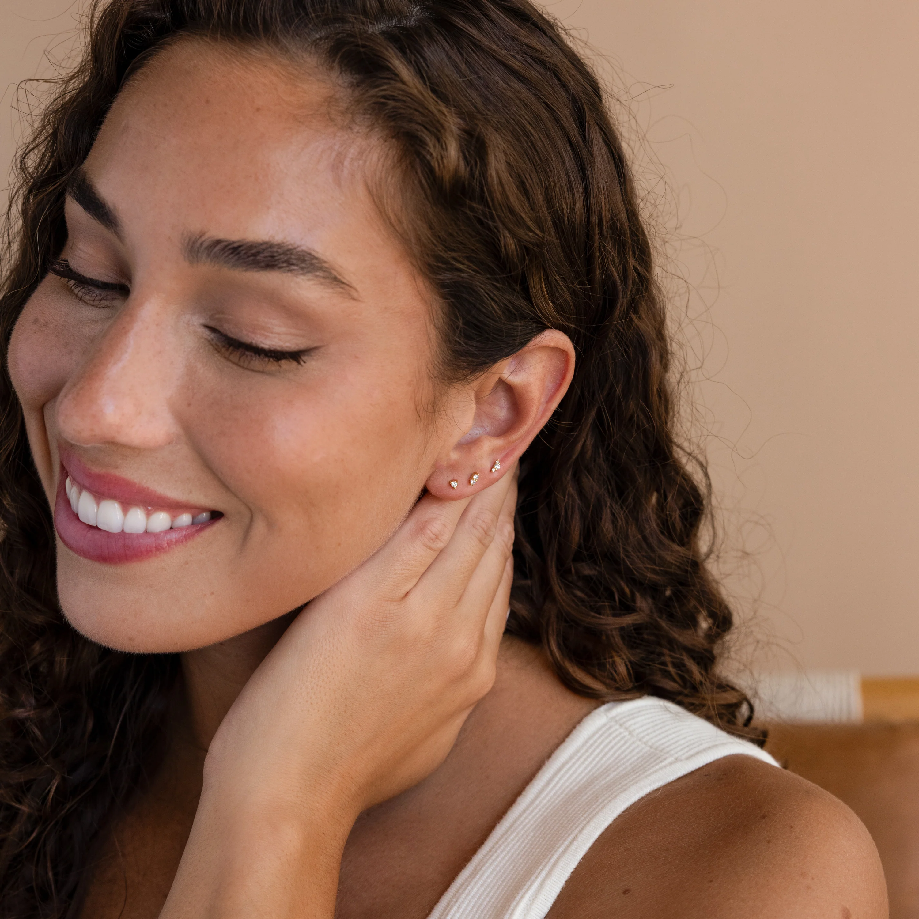 Tiny Diamond Flatback Studs Set in 18K Gold - Image 4