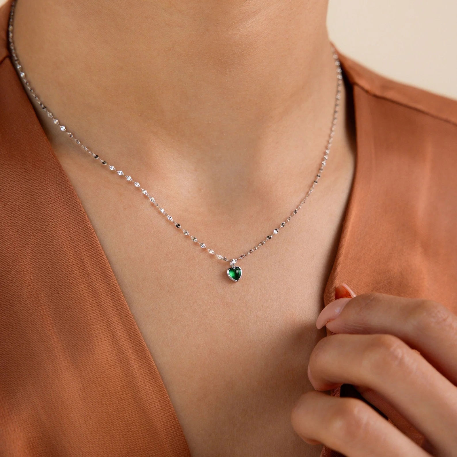 Tiny Jade Heart Necklace - Image 4