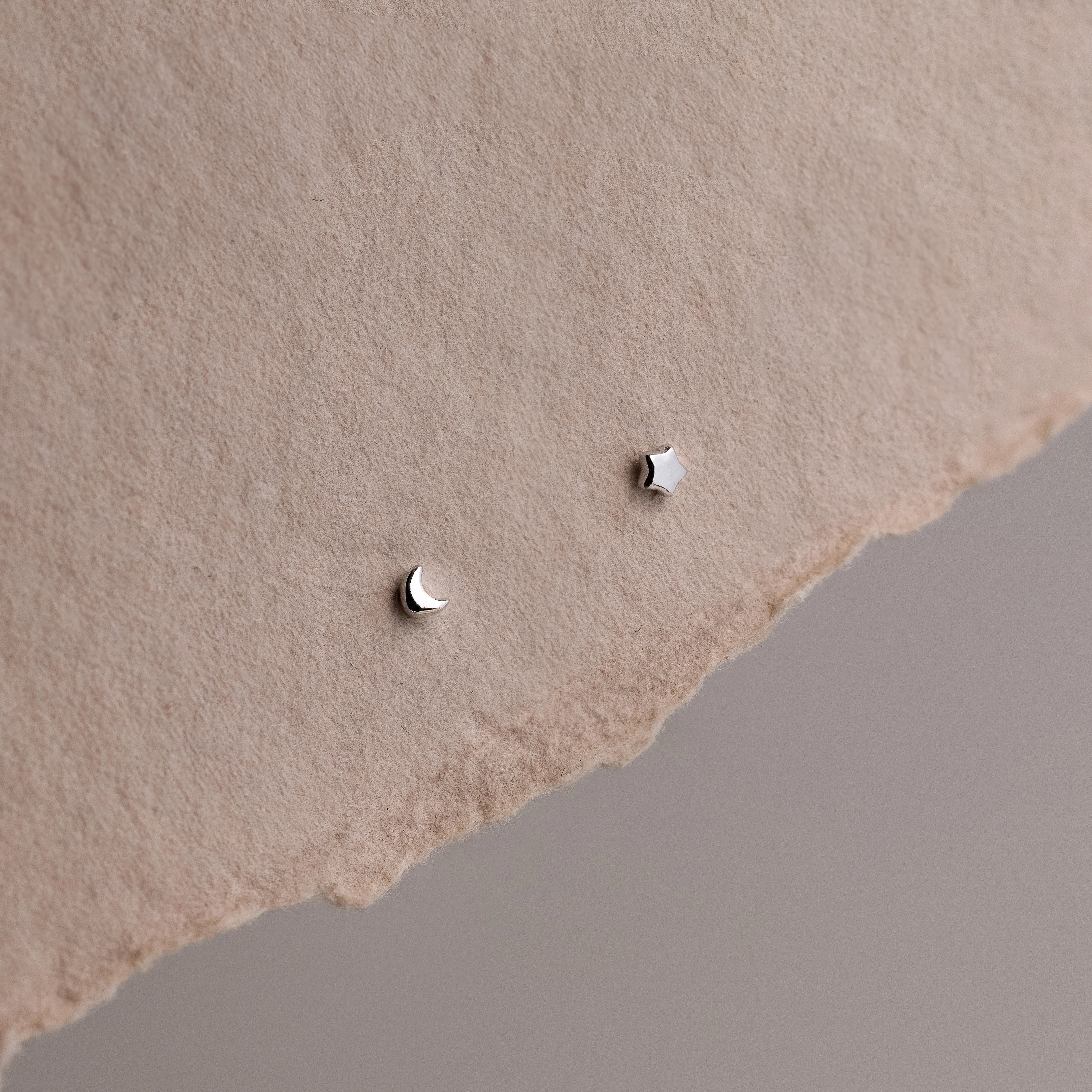 Tiny Moon & Star Studs in Silver - Image 3