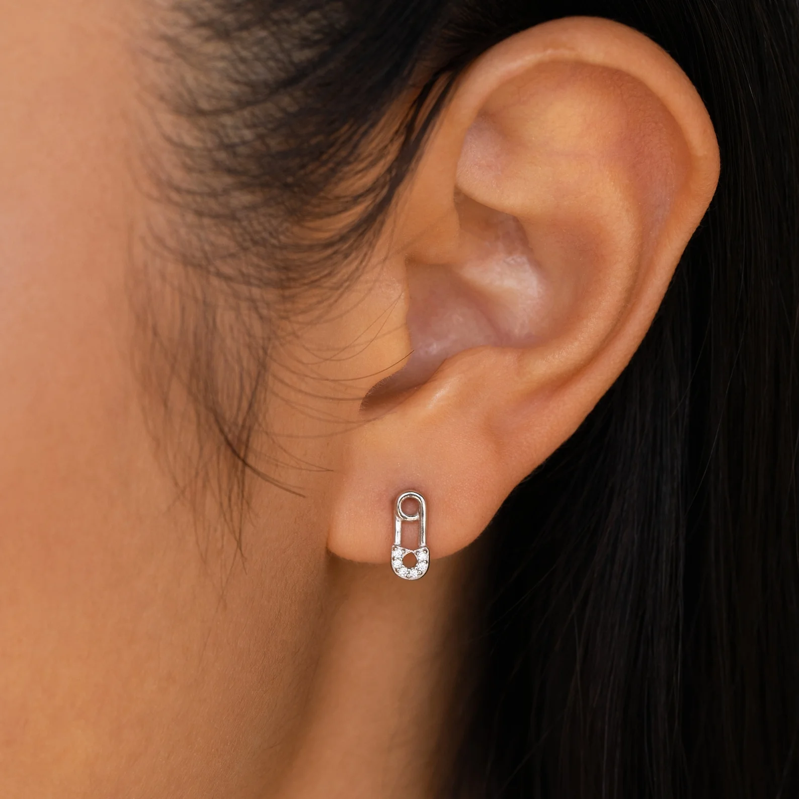 Tiny Pave Safety Pin Studs - Image 7