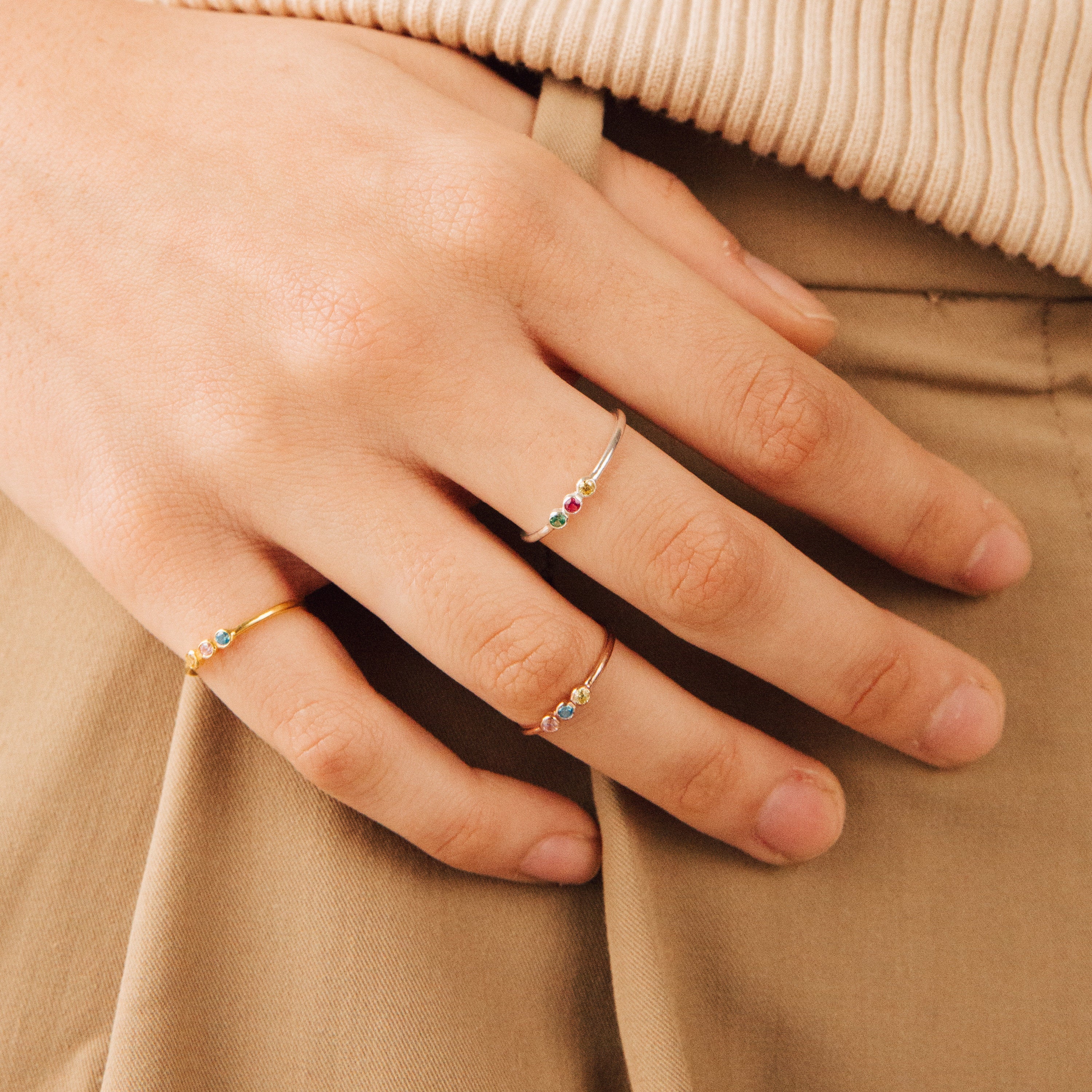 Tiny Triple Birthstone Ring - Image 4