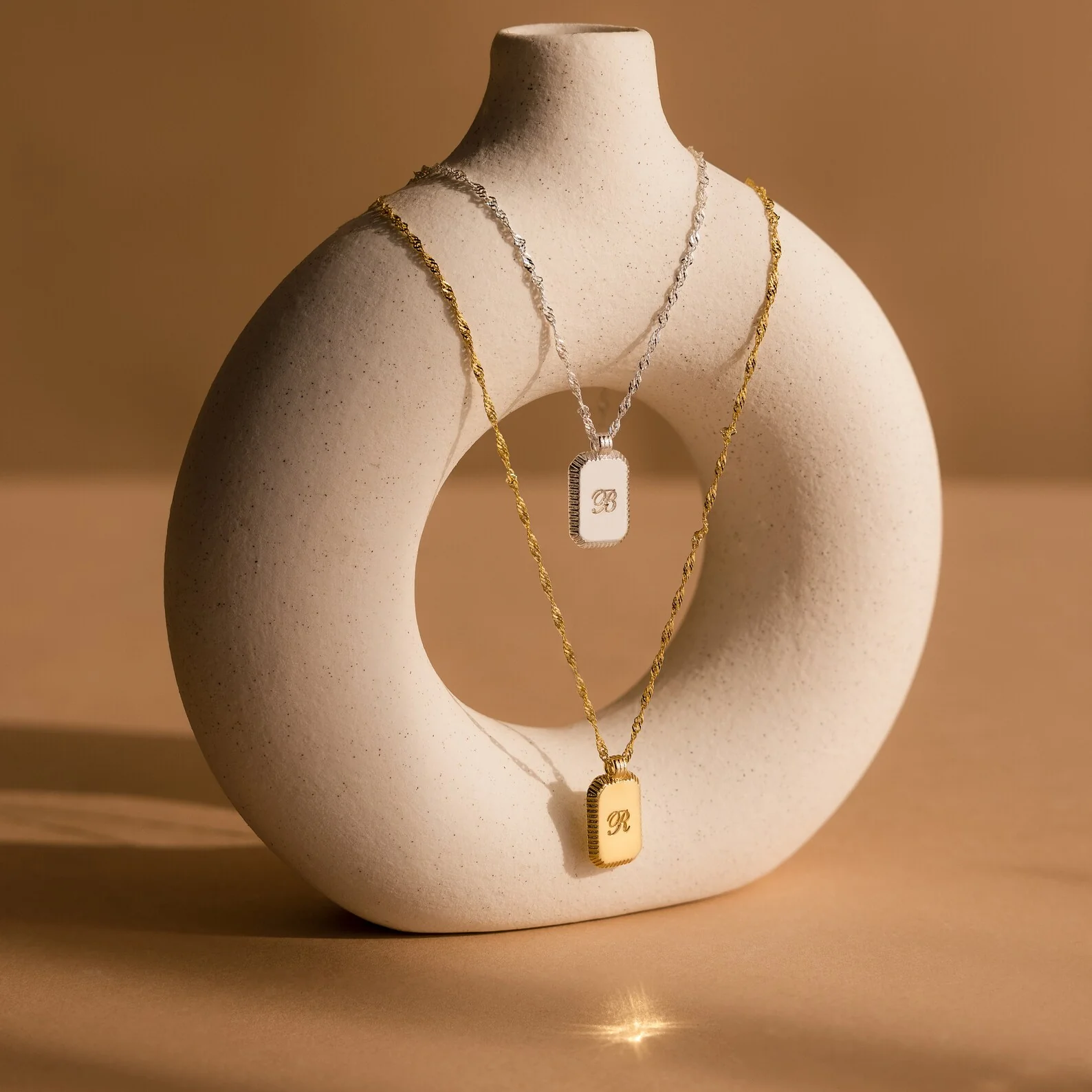 Traditional Ribbed Initial Necklace - Image 5