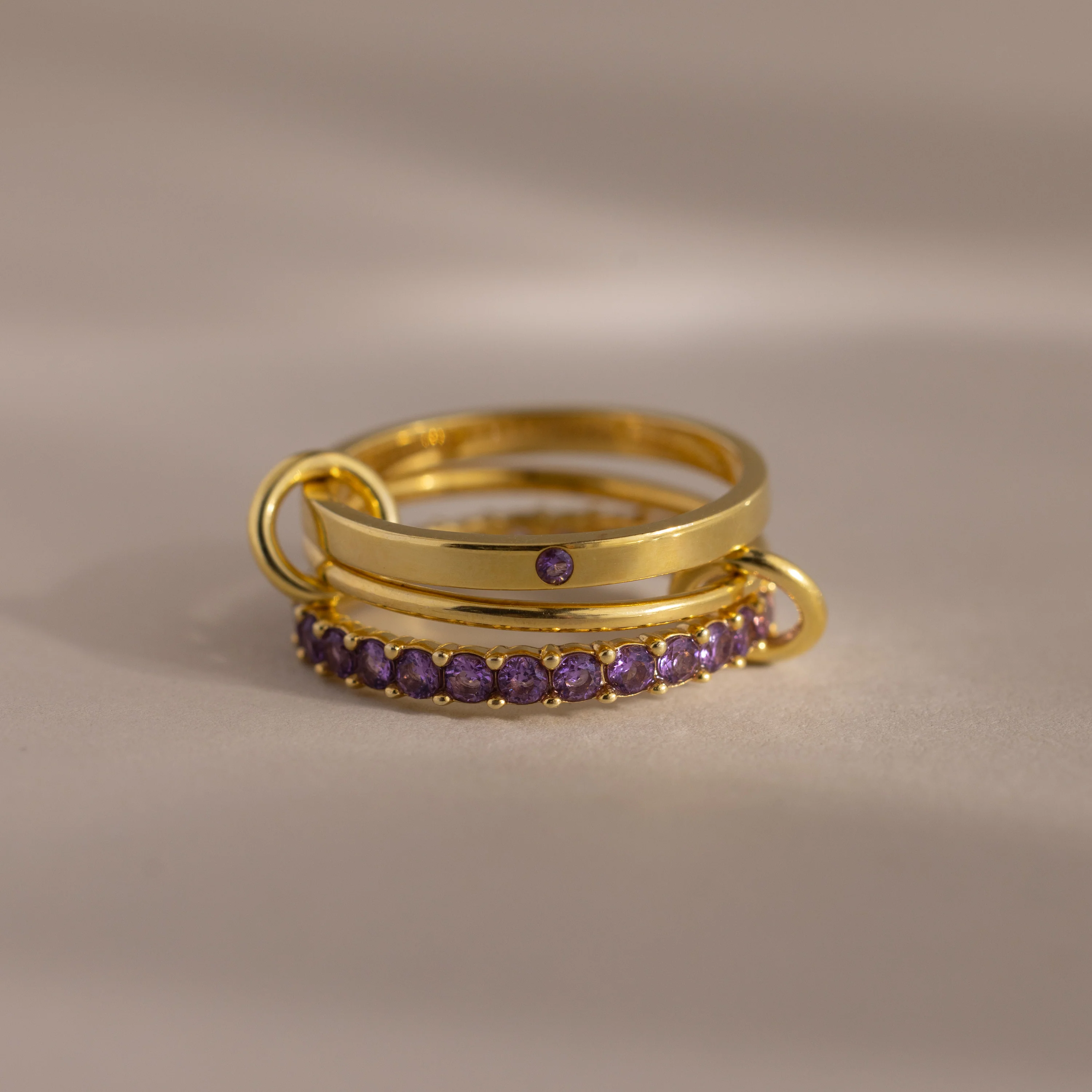 Triple Linked Birthstone Ring Set