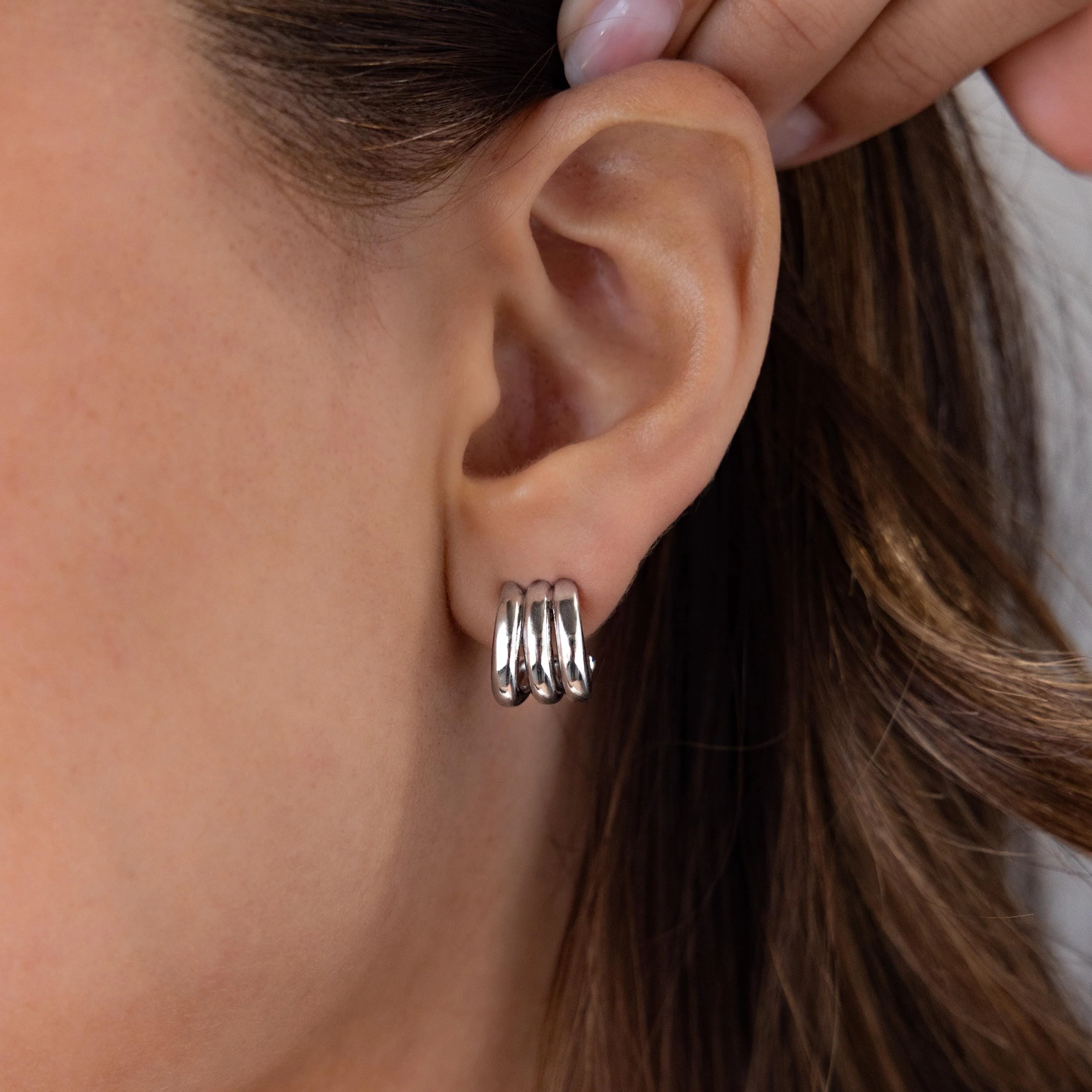 Triple Loop Huggie Earrings - Image 4