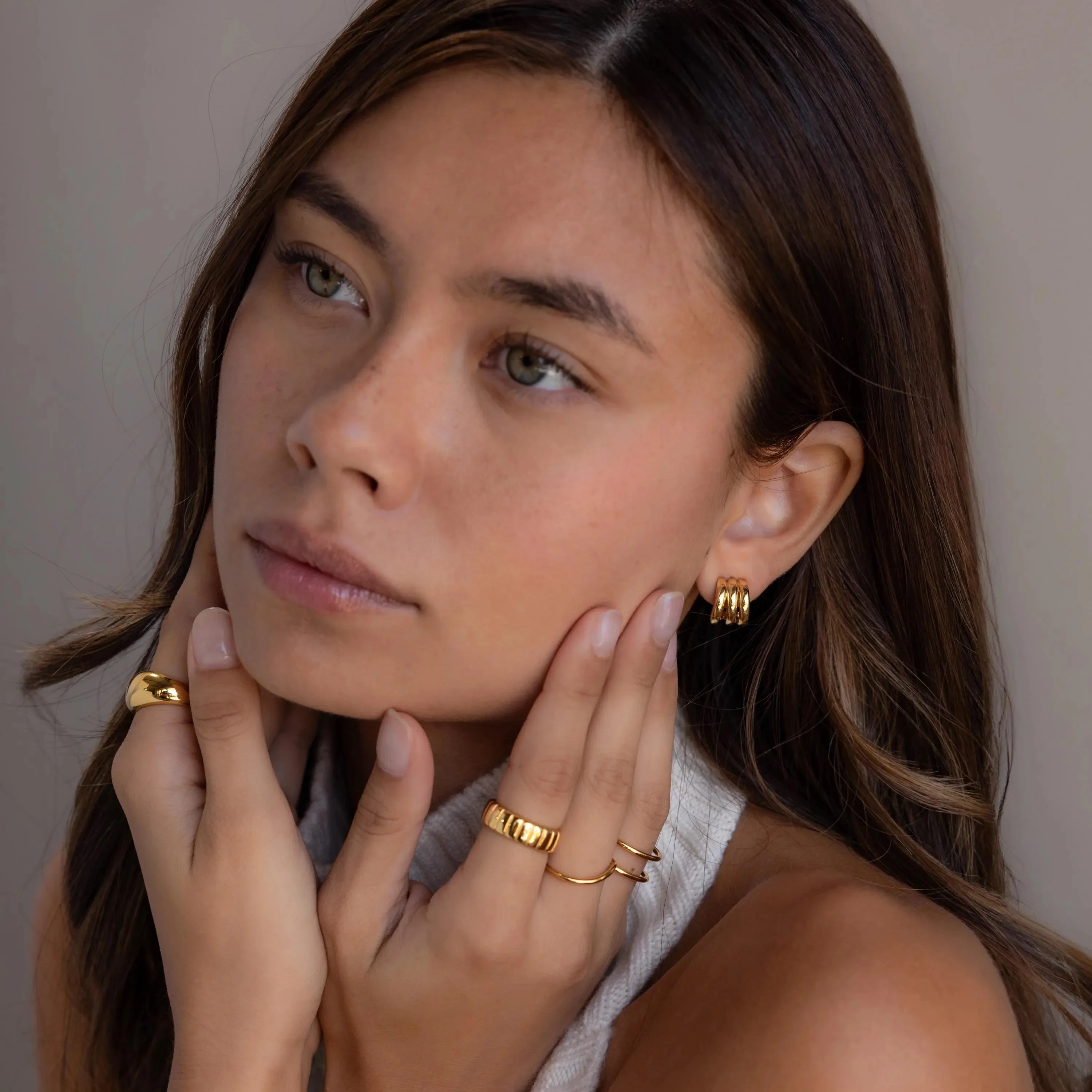 Triple Loop Huggie Earrings - Image 6