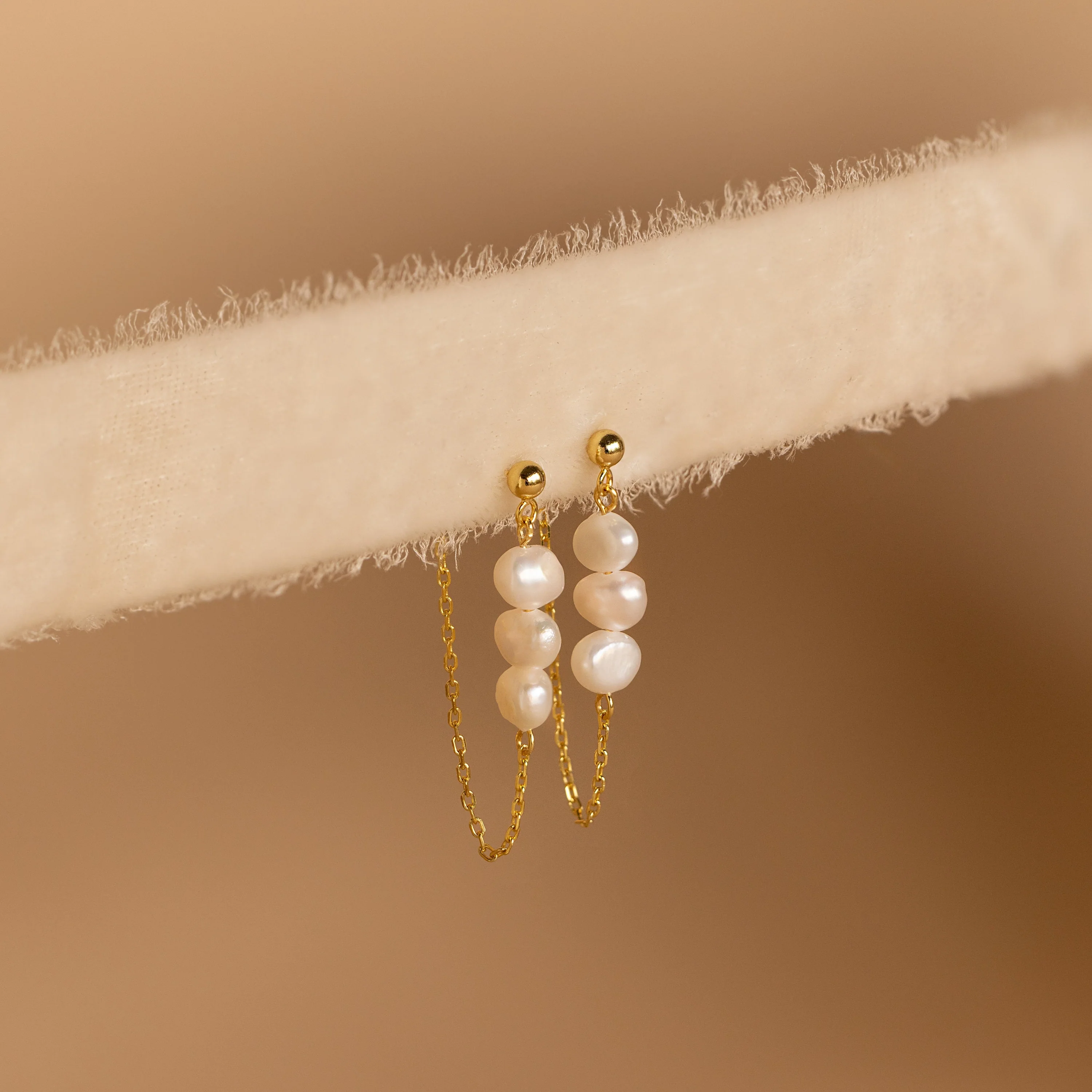 Triple Pearl Drop Earrings - Image 2