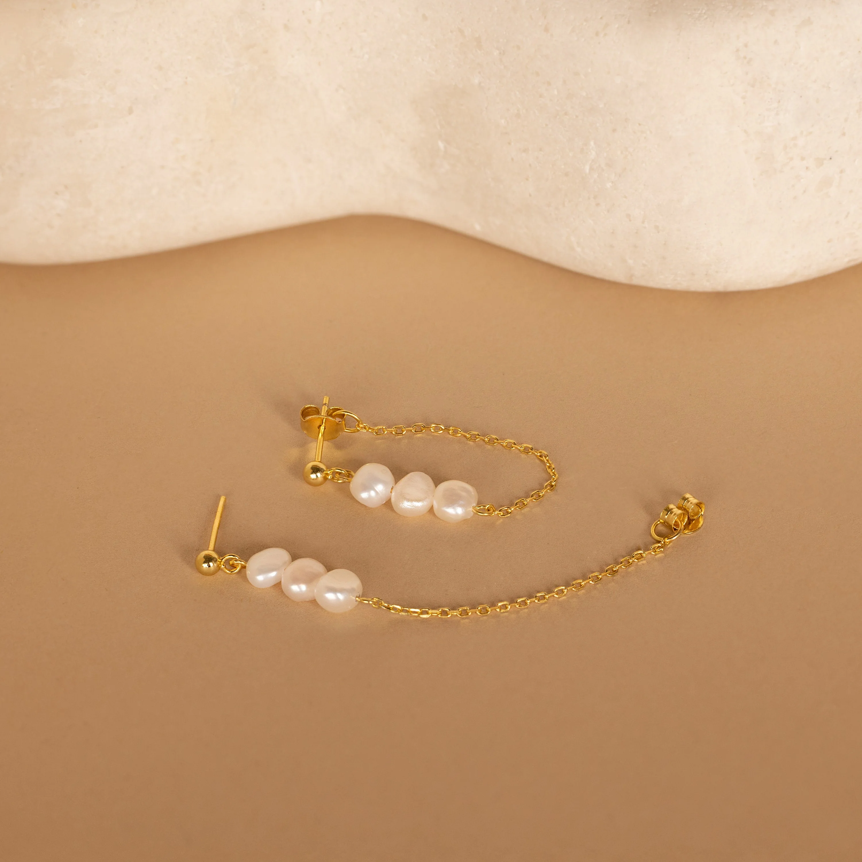 Triple Pearl Drop Earrings - Image 4