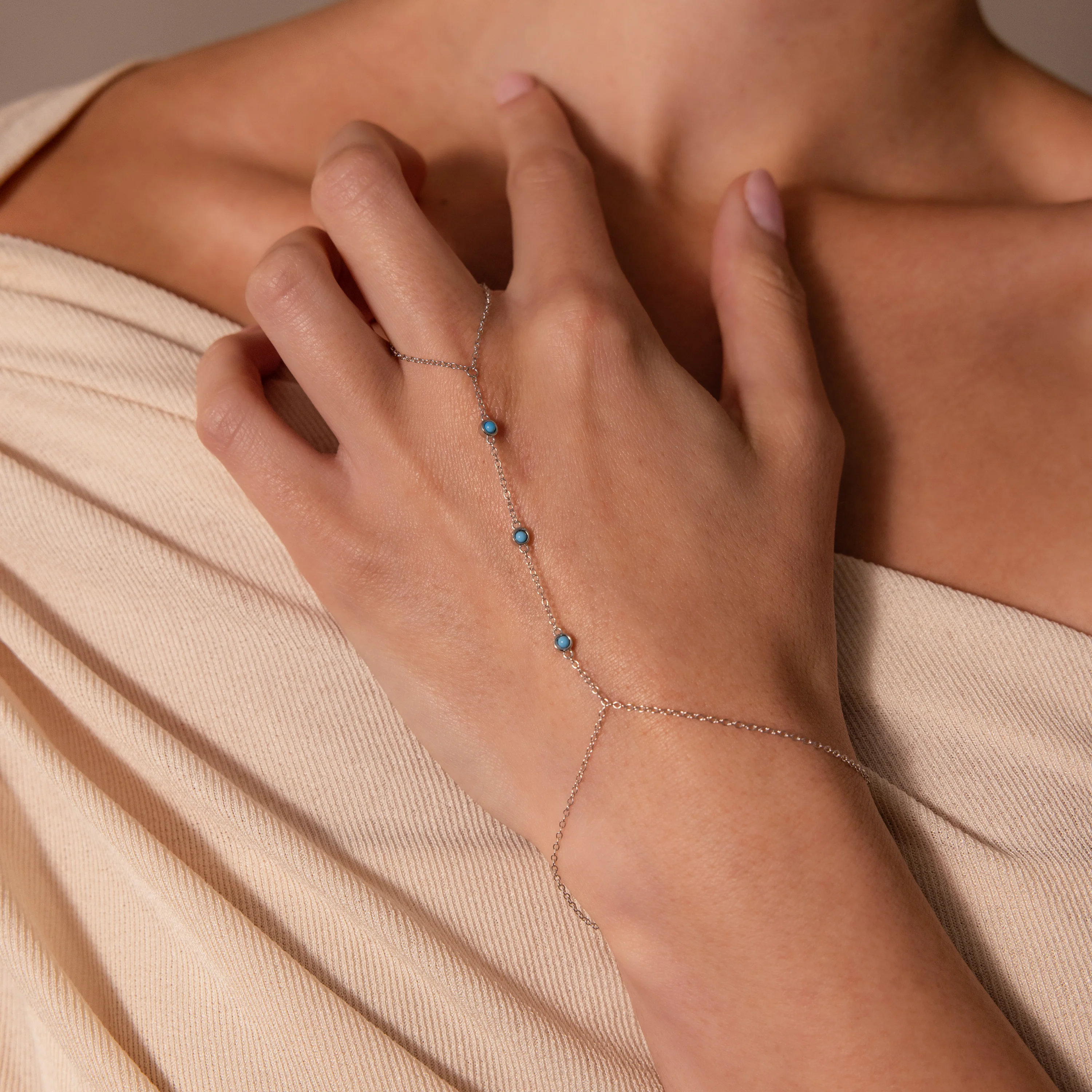 Turquoise Hand Chain Bracelet - Image 2