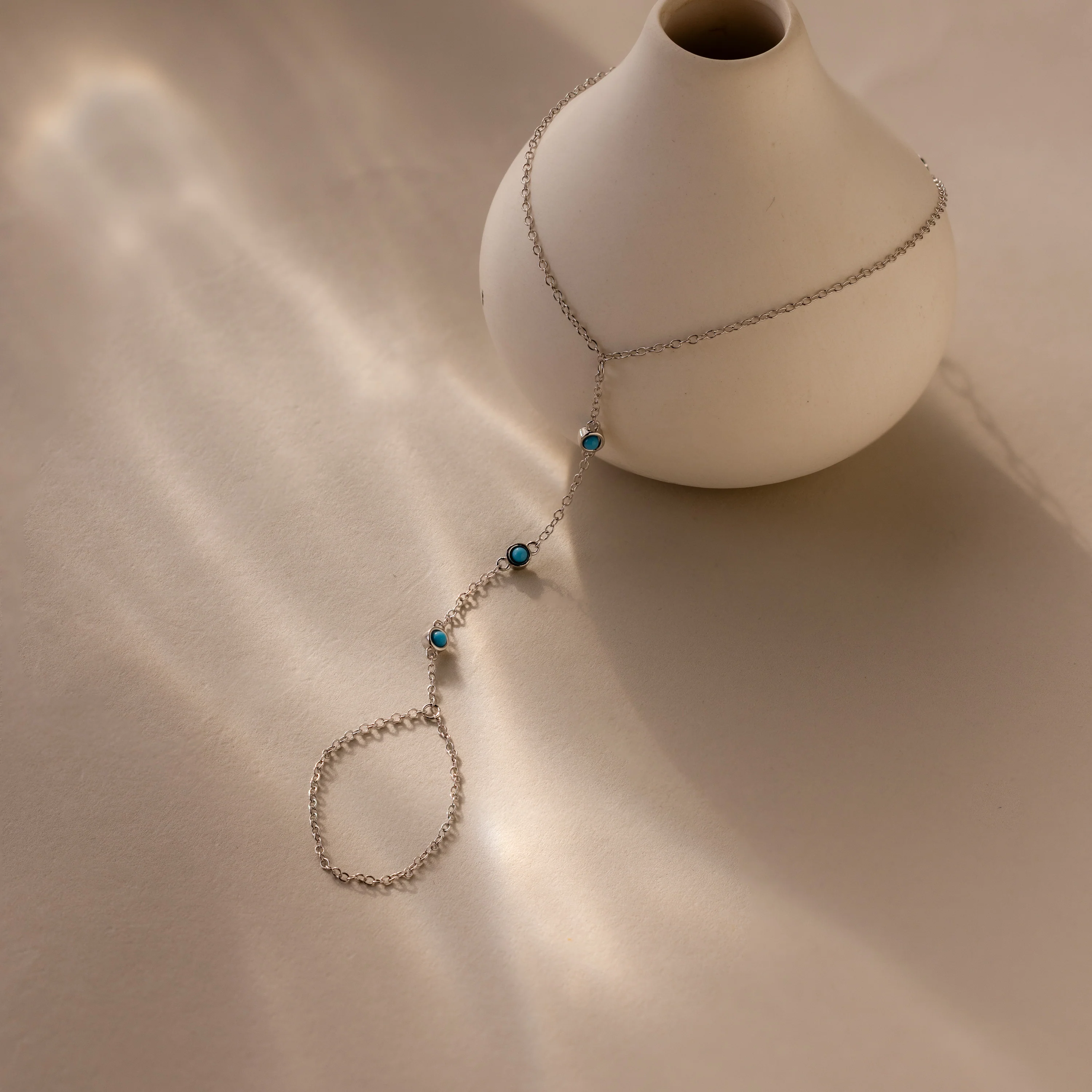 Turquoise Hand Chain Bracelet in Silver - Image 6
