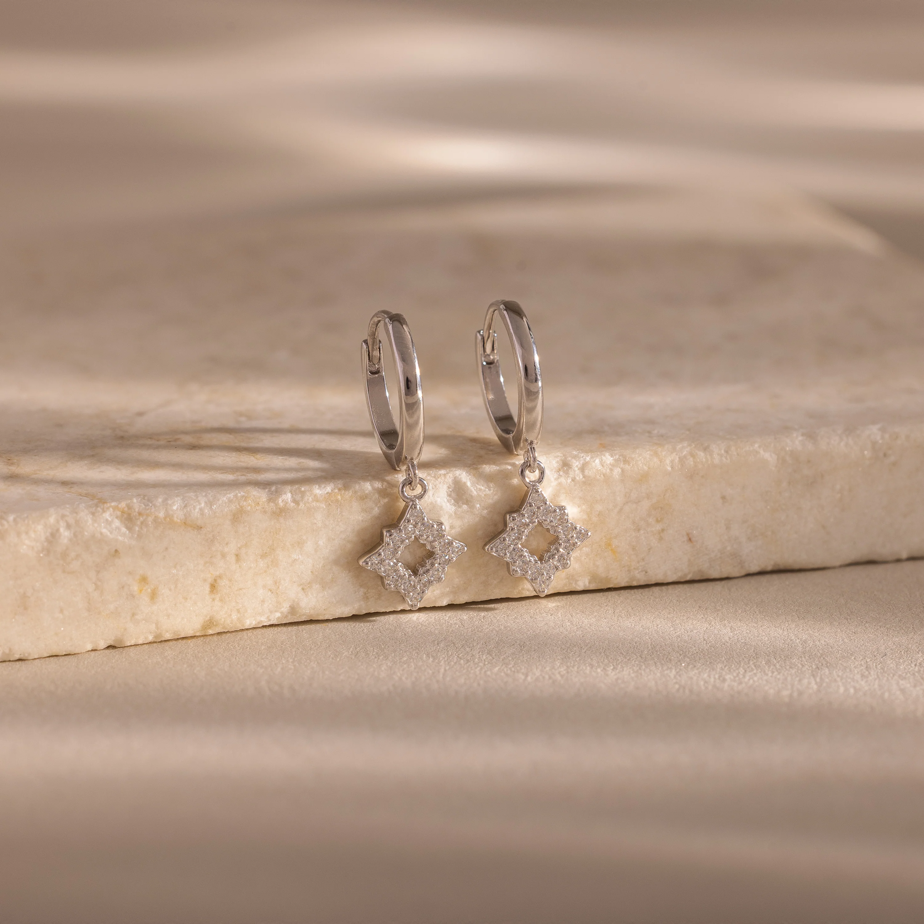 Twilight Star Hoops in Silver