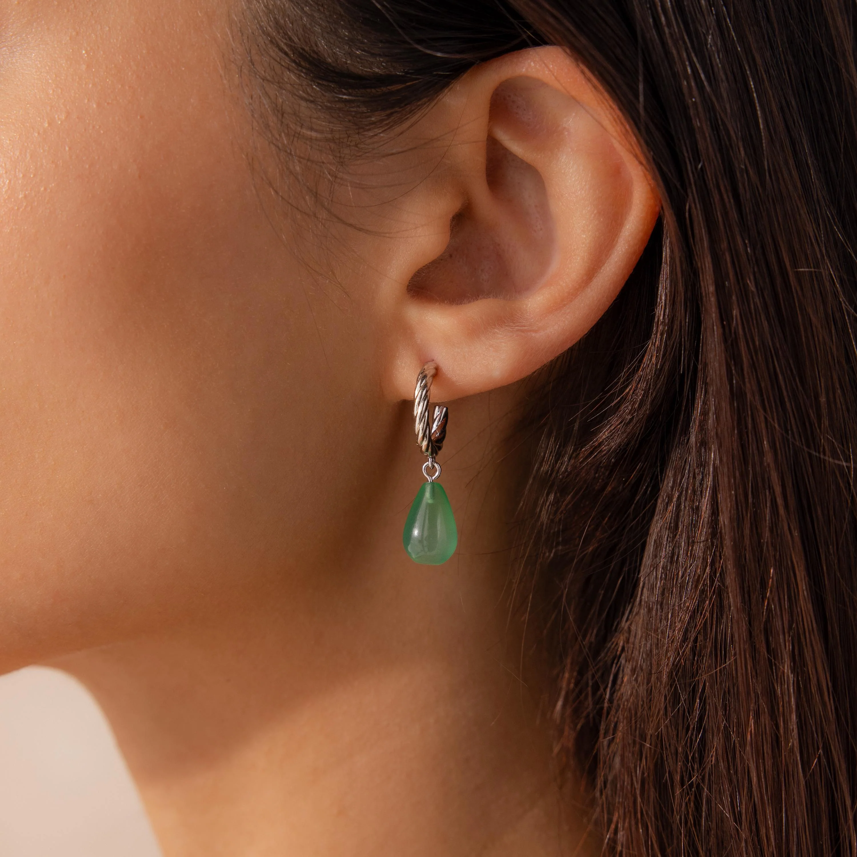 Twisted Jade Hoops in Silver - Image 2
