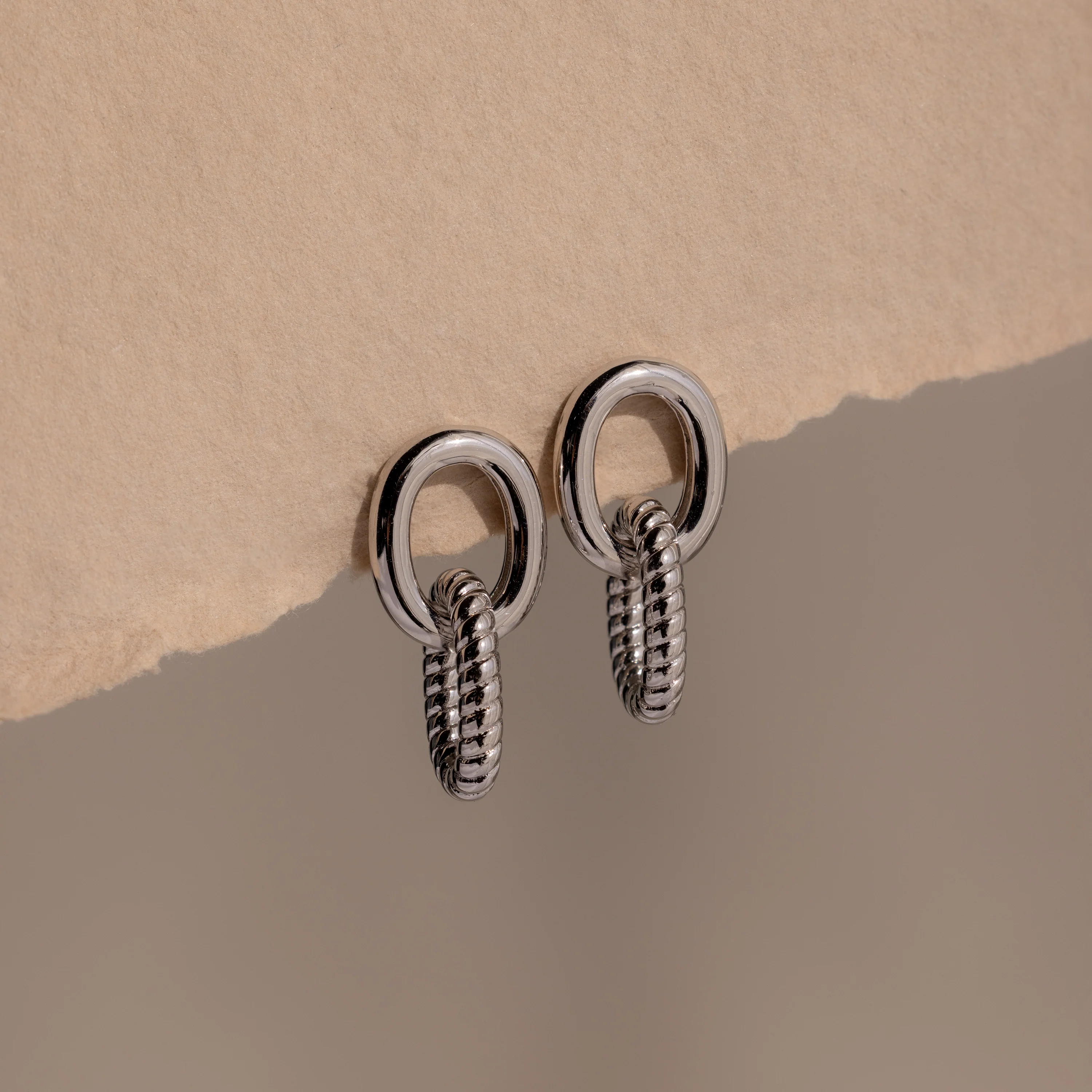 Twisted Link Earrings in Silver