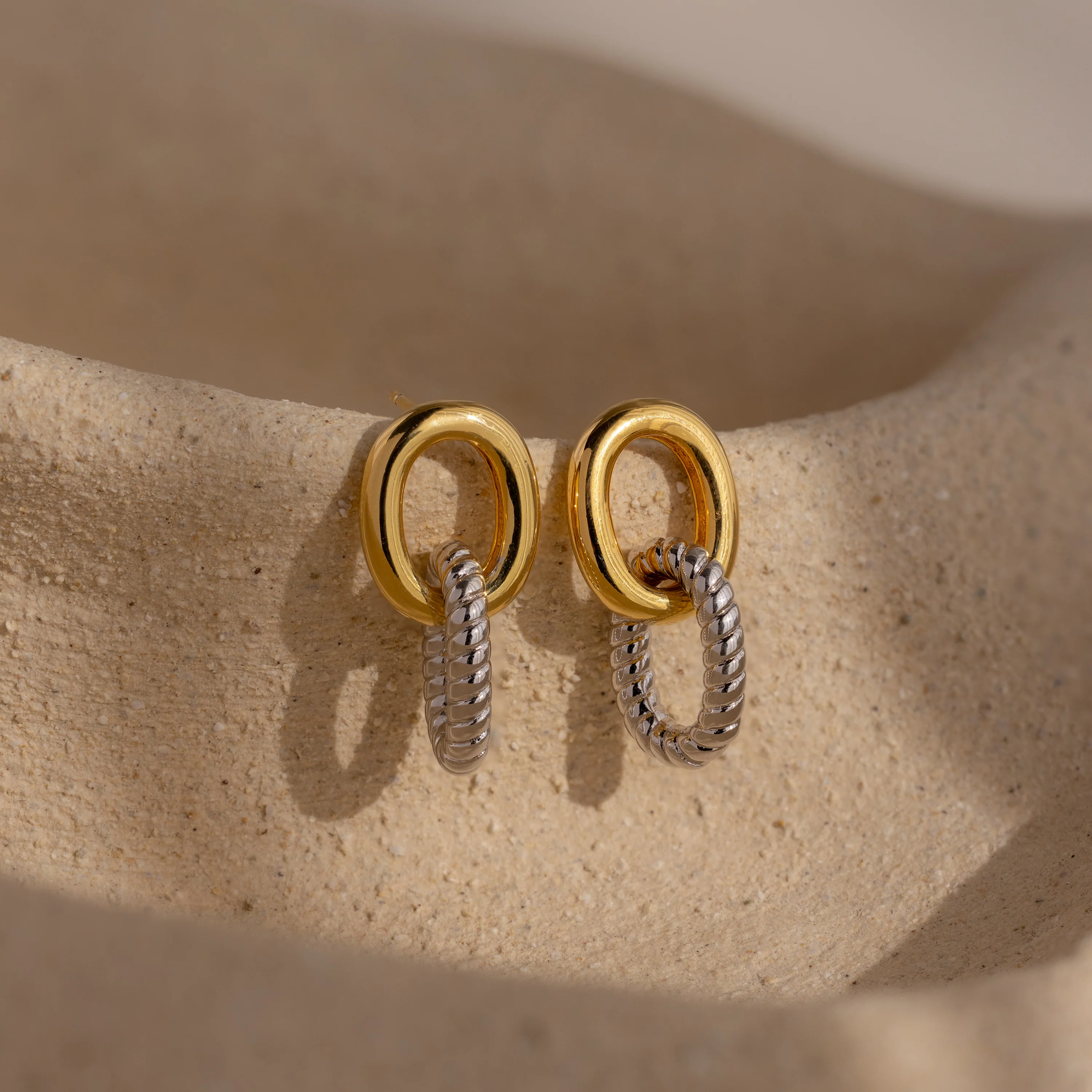 Twisted Link Earrings in Mixed Metal - Image 3