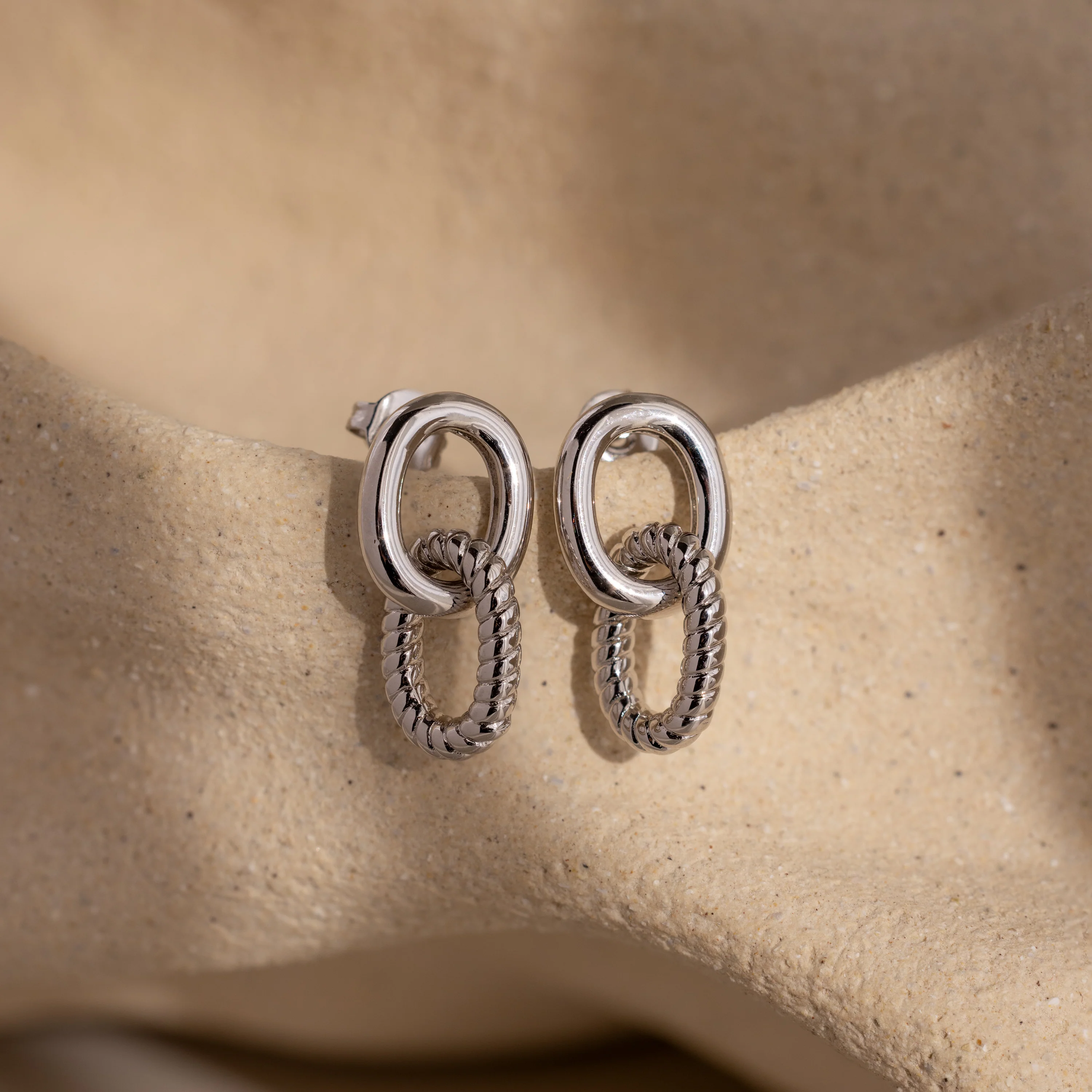 Twisted Link Earrings in Silver - Image 3