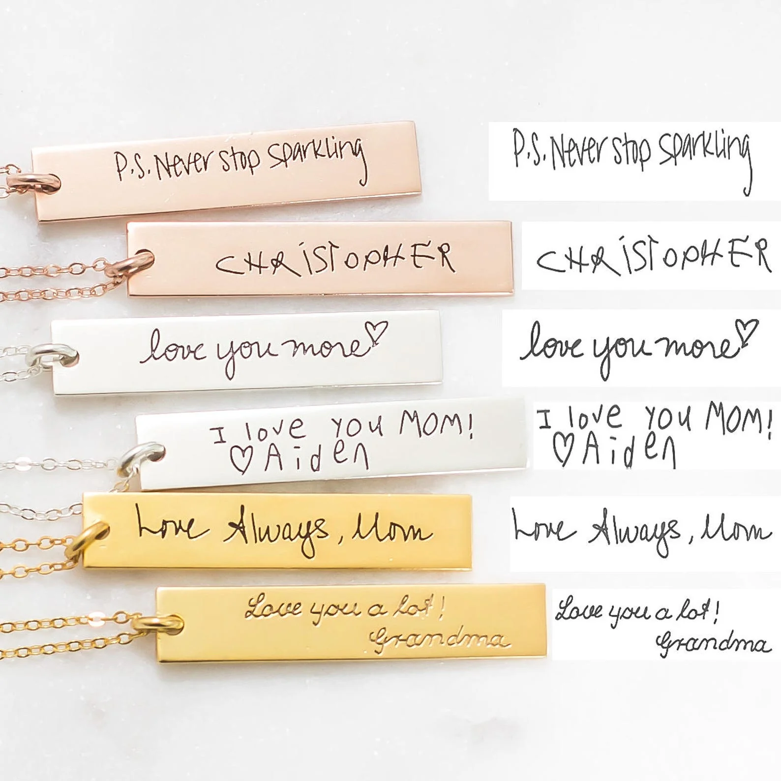 Vertical Handwriting Bar Necklace - Image 2