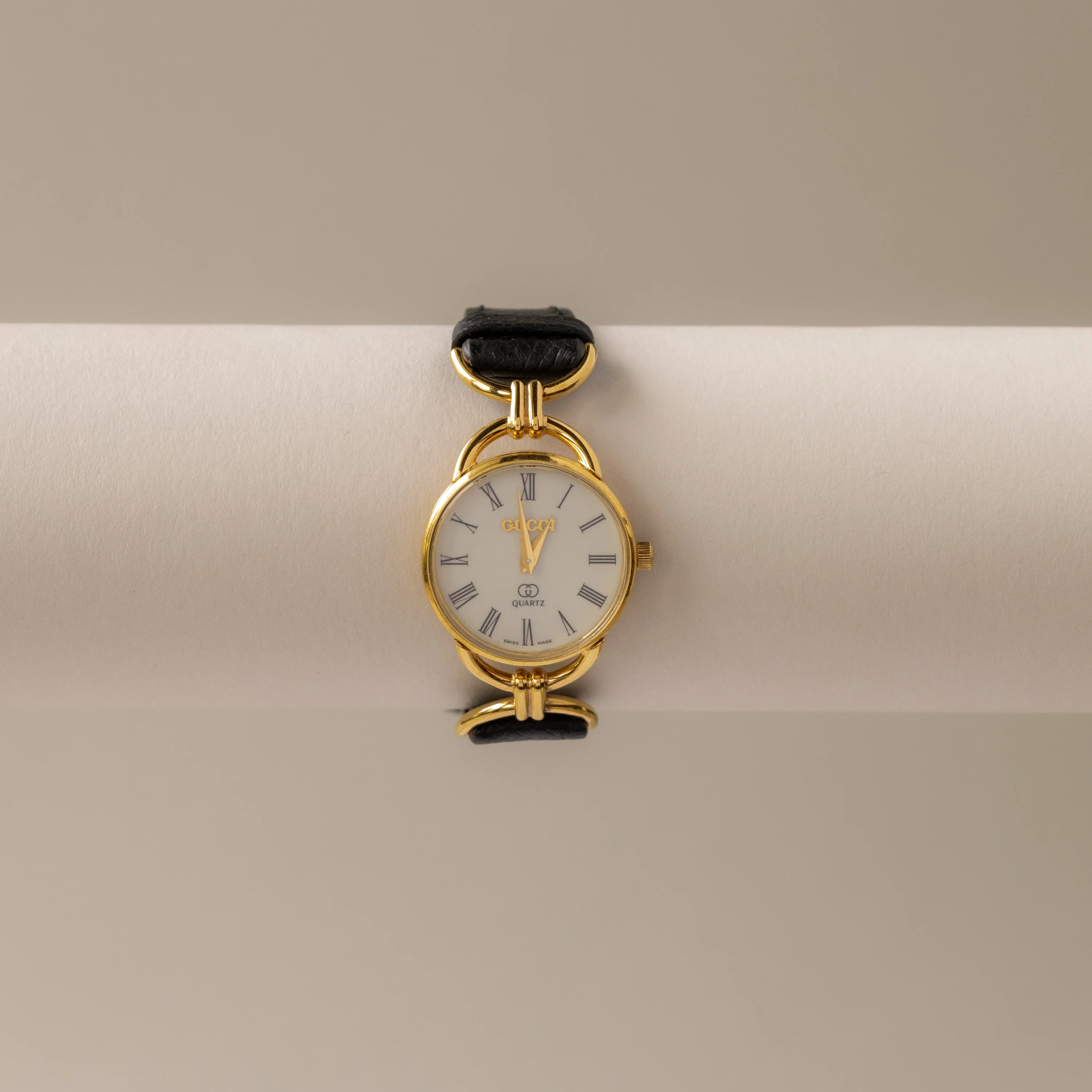 Vintage Gucci Swiss Black Strap Gold Watch - Image 2