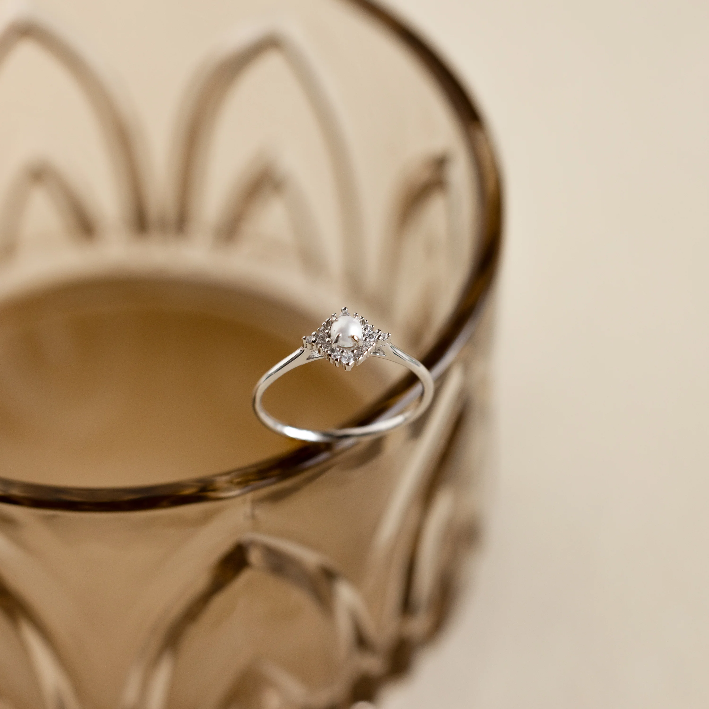 Vintage Pave Pearl Ring in Silver - Image 5