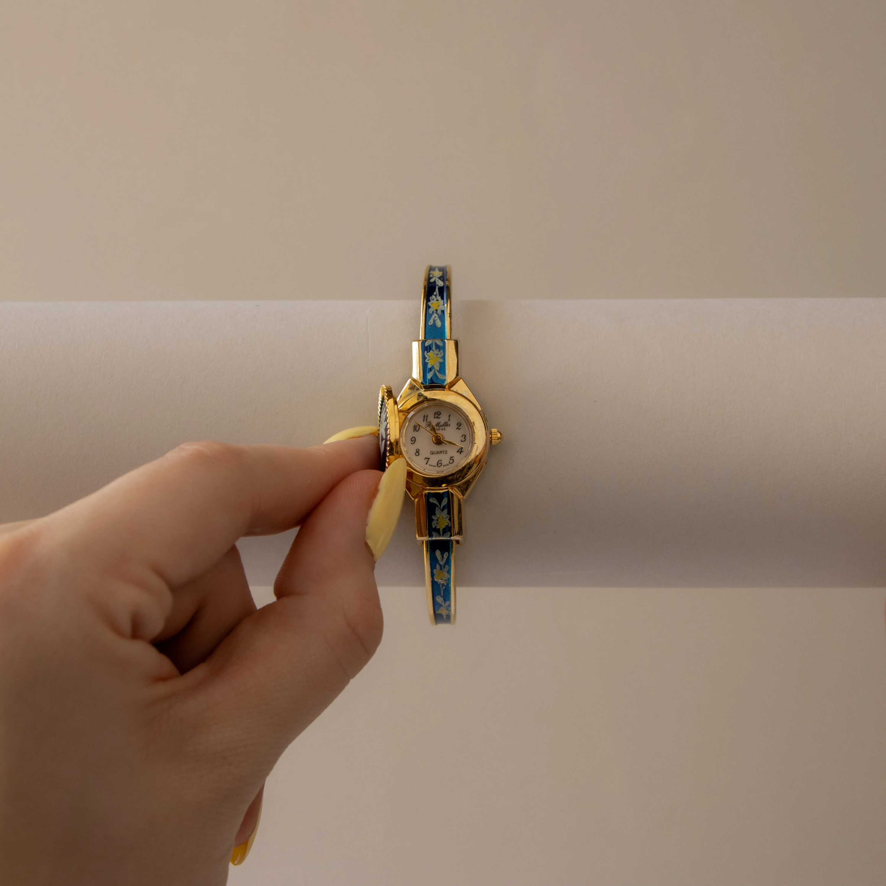 Vintage R. Miller Swiss Blue Locket Cuff Gold Watch - Image 4