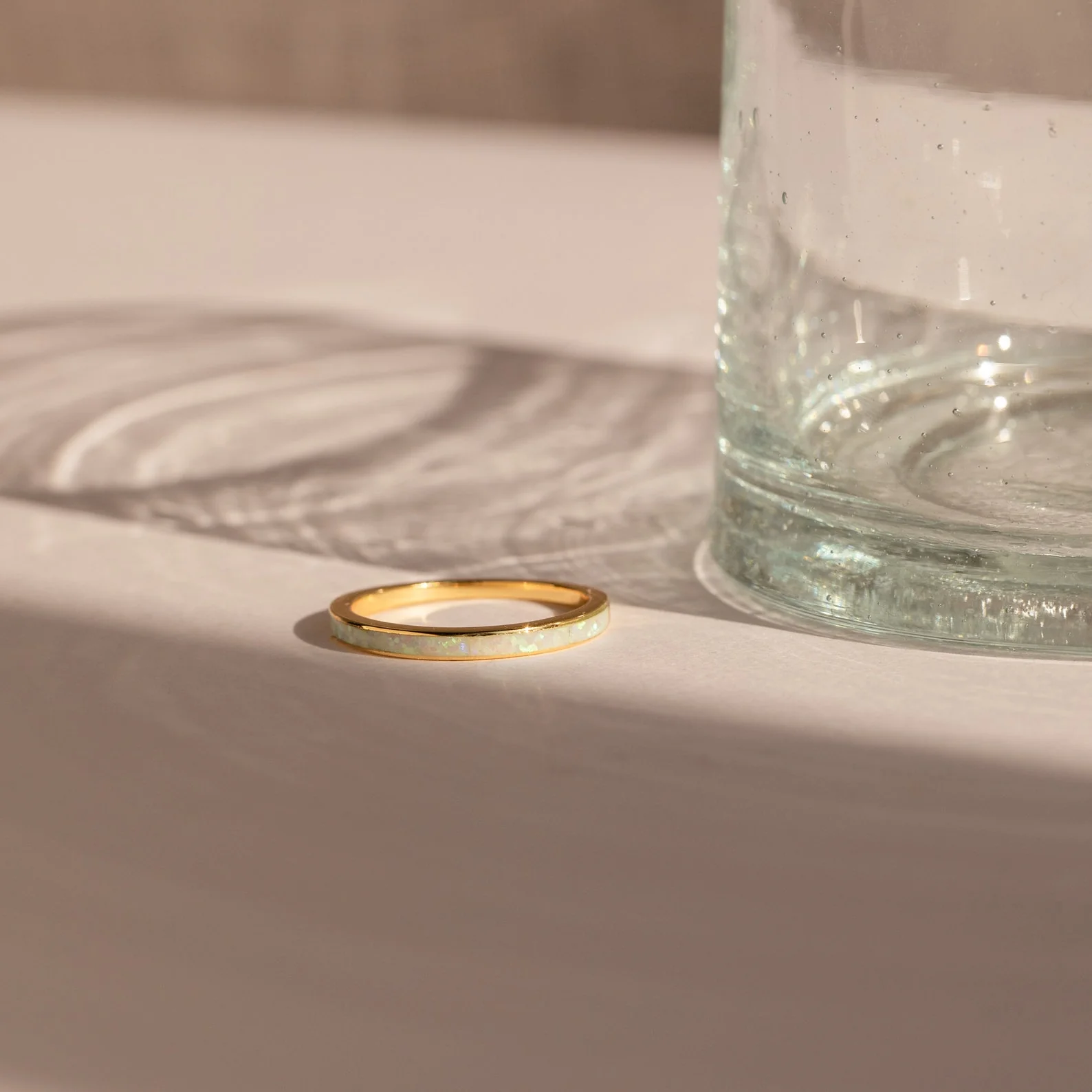 White Opal Inlay Band in 18K Gold - Image 7