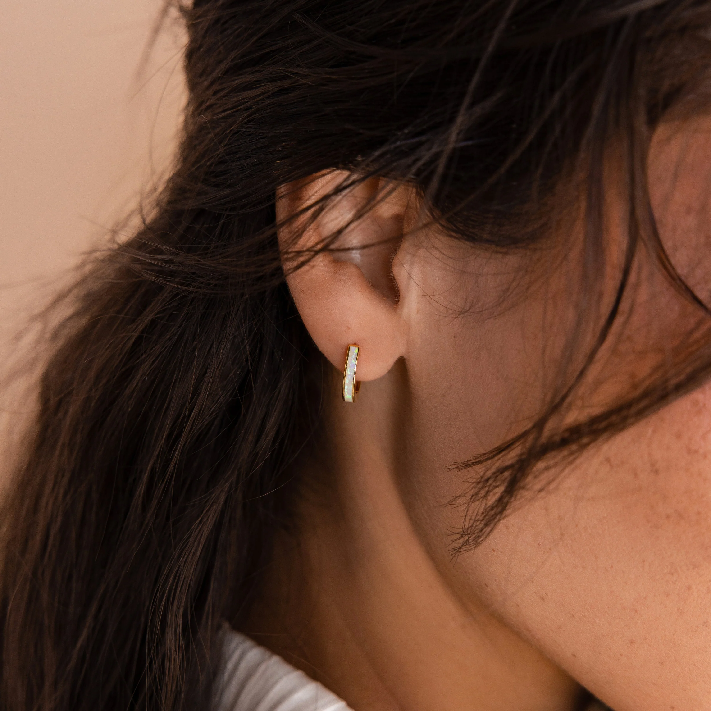 White Opal Inlay Hoops - Image 2