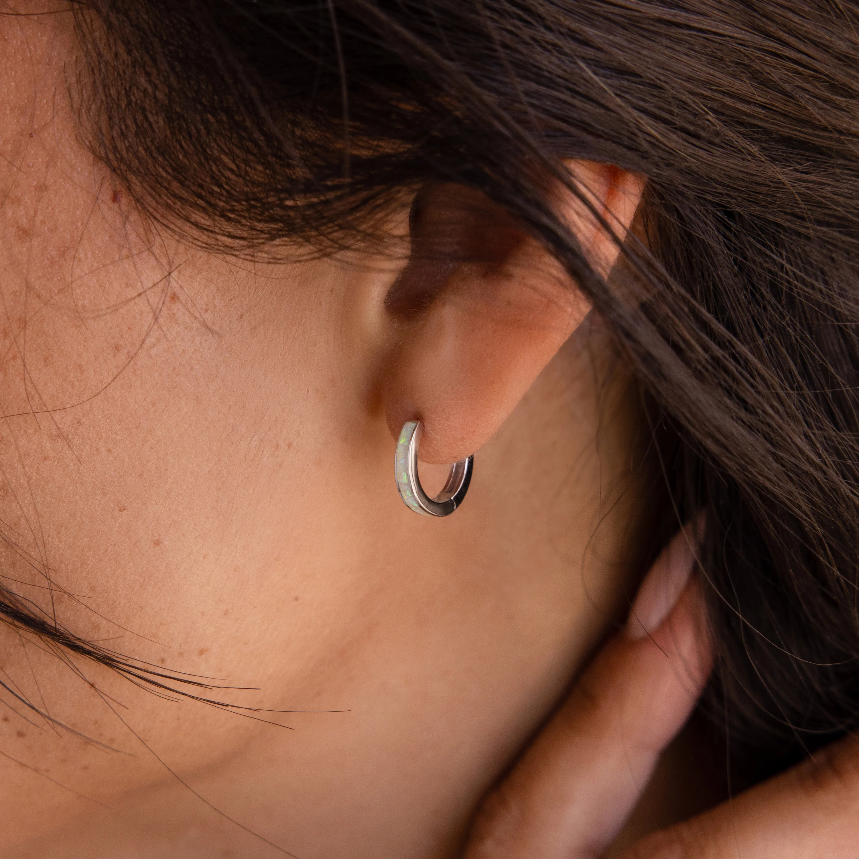 White Opal Inlay Hoops - Image 4