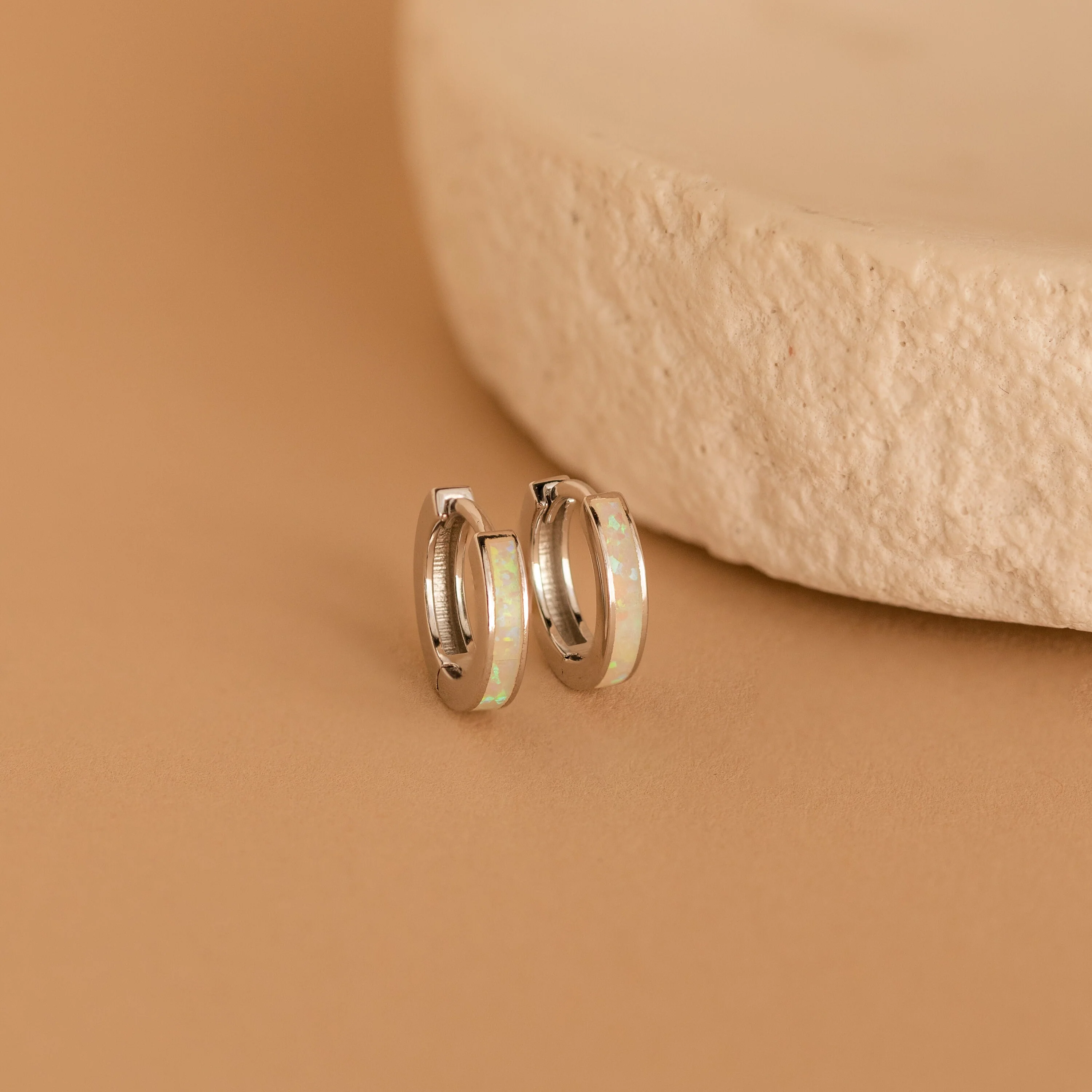 White Opal Inlay Huggies - Image 8
