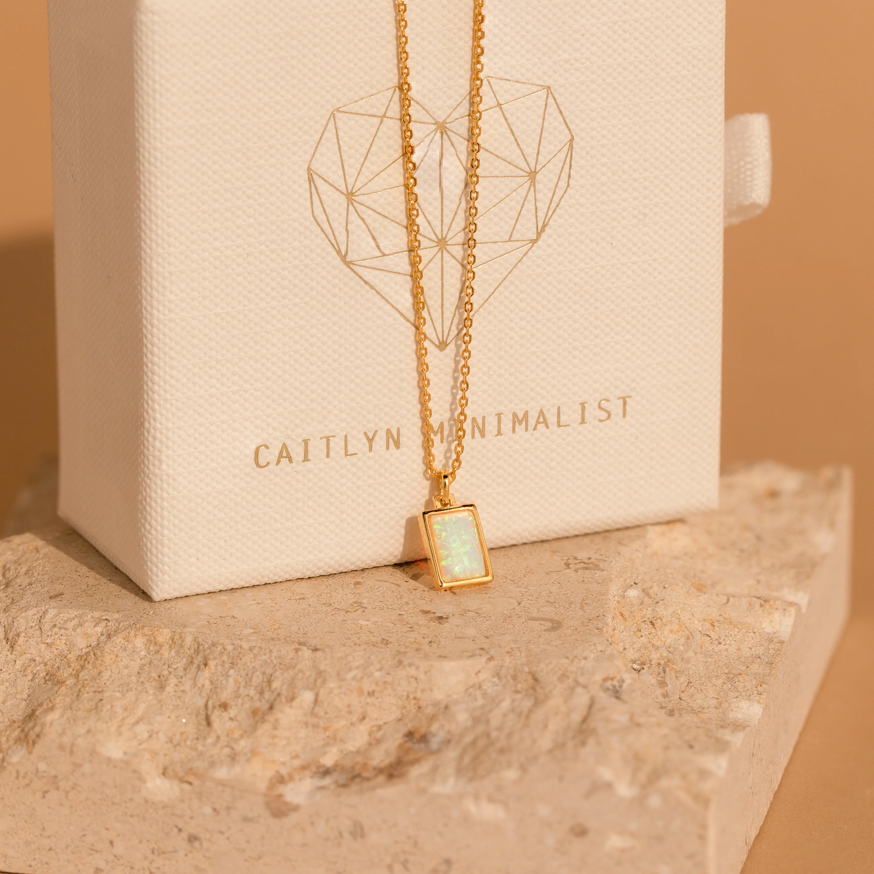 White Opal Rectangle Necklace - Image 8