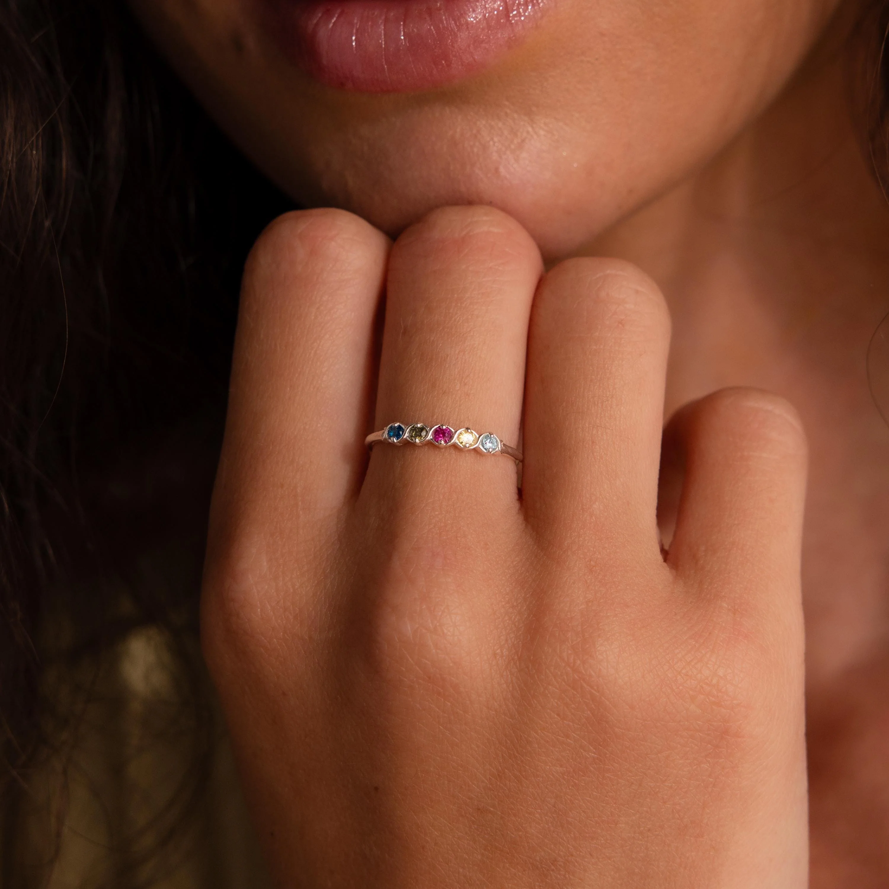 Woven Multiple Birthstone Ring in Silver - Image 2